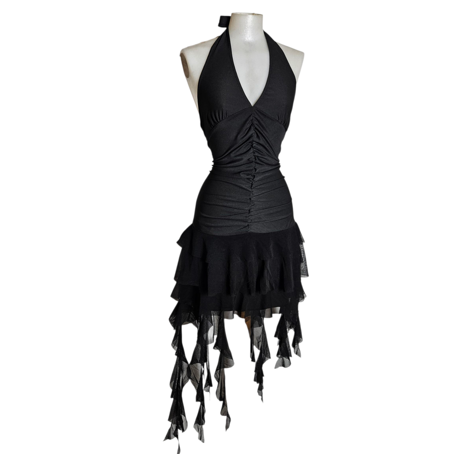 Robe dos nu asymétrique à volants