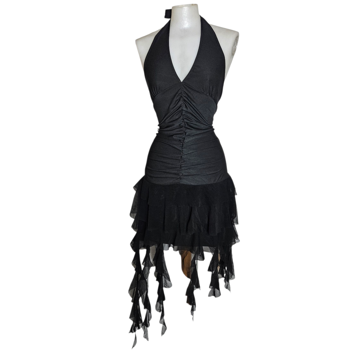 Robe dos nu asymétrique à volants