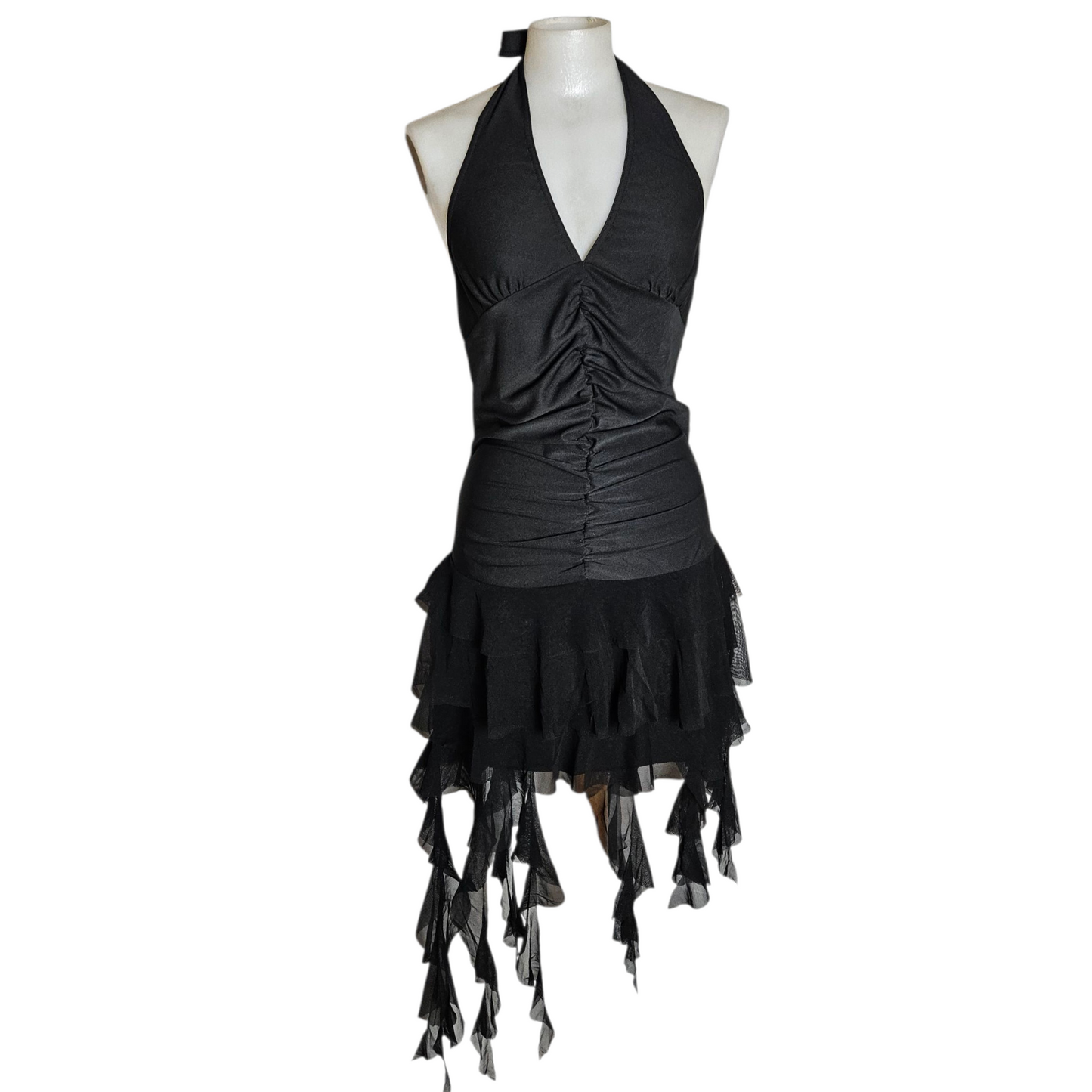 Robe dos nu asymétrique à volants
