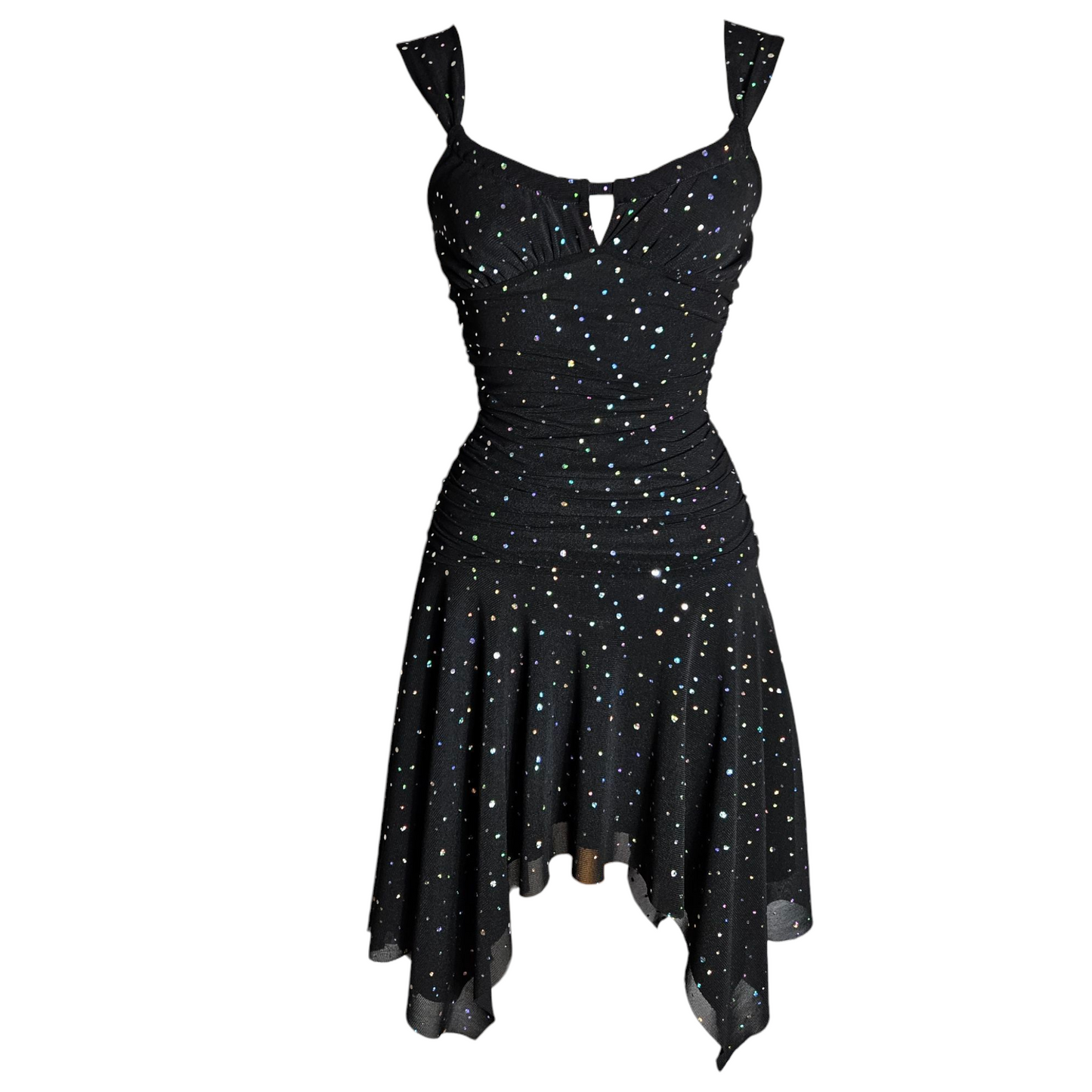 Robe asymétrique en voile détails strass