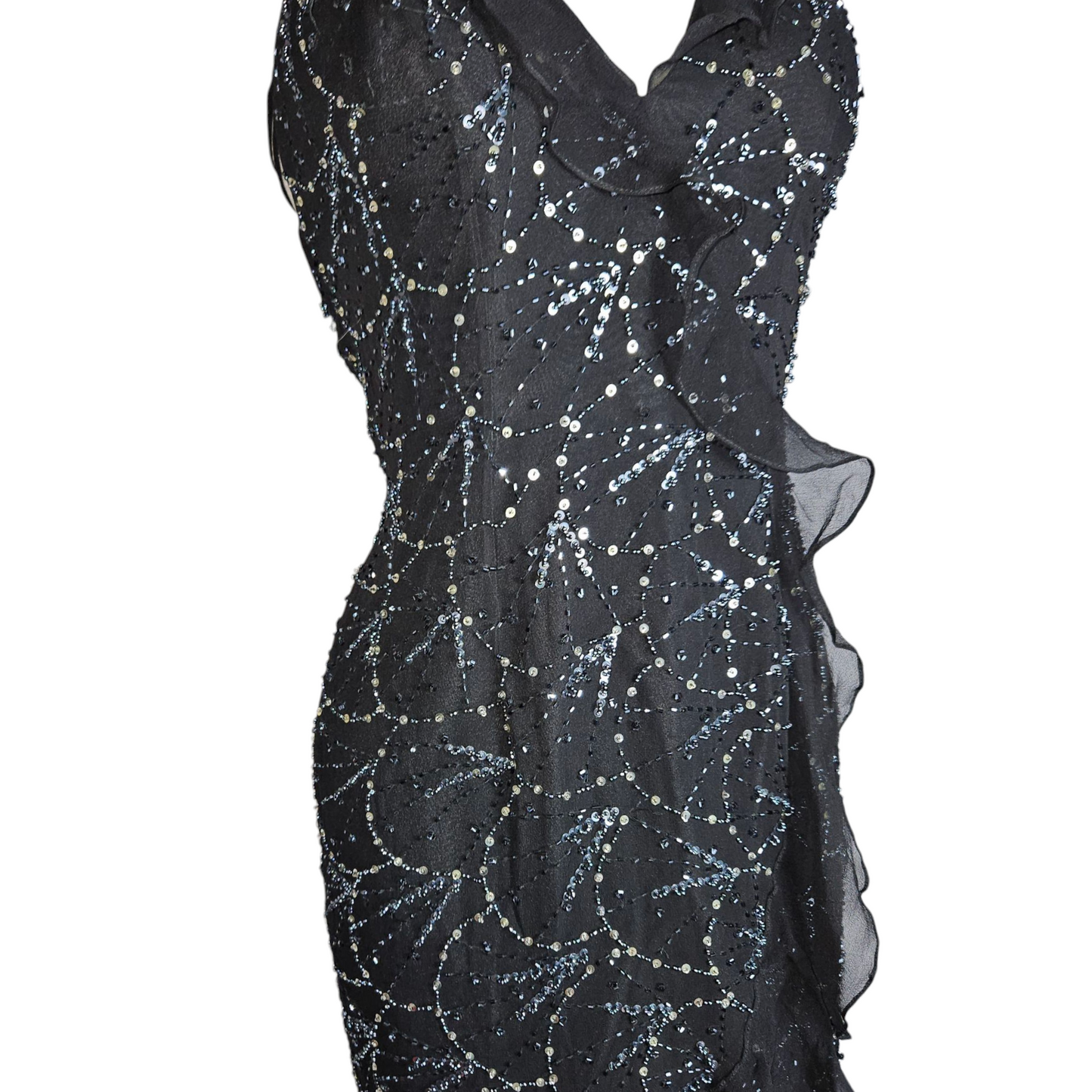 Robe de soirée sos nu brodé de perles, en soie