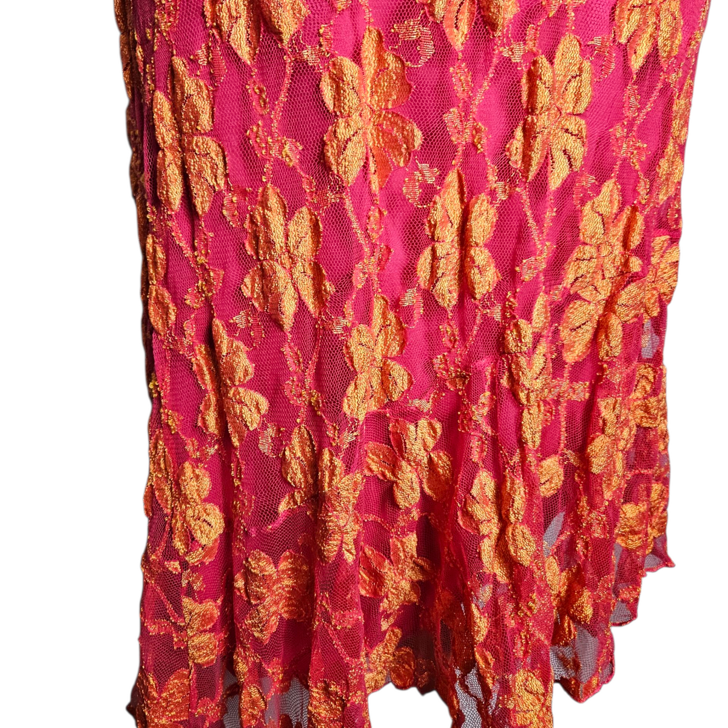 Robe dos nu en dentelle florale rose et orange