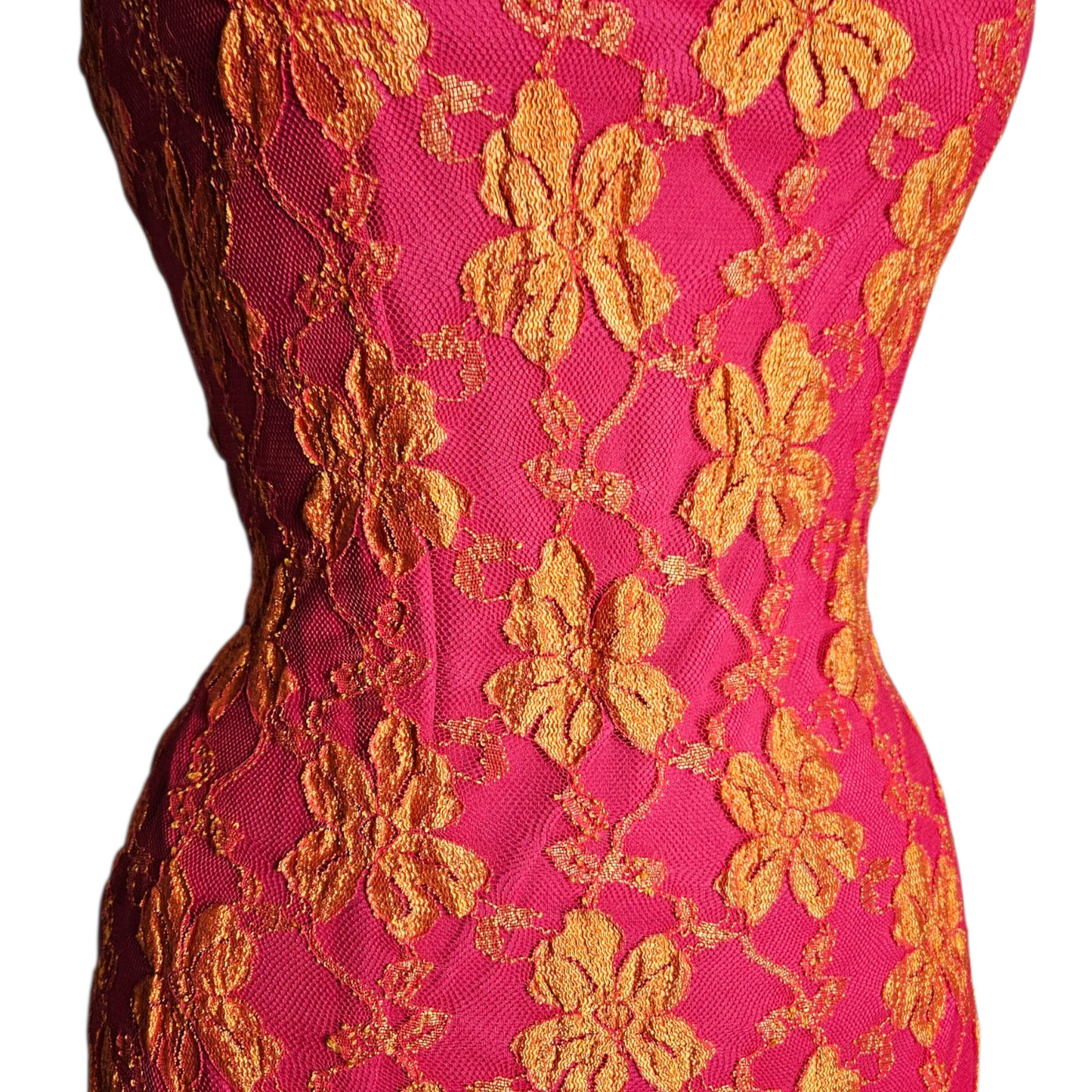 Robe dos nu en dentelle florale rose et orange