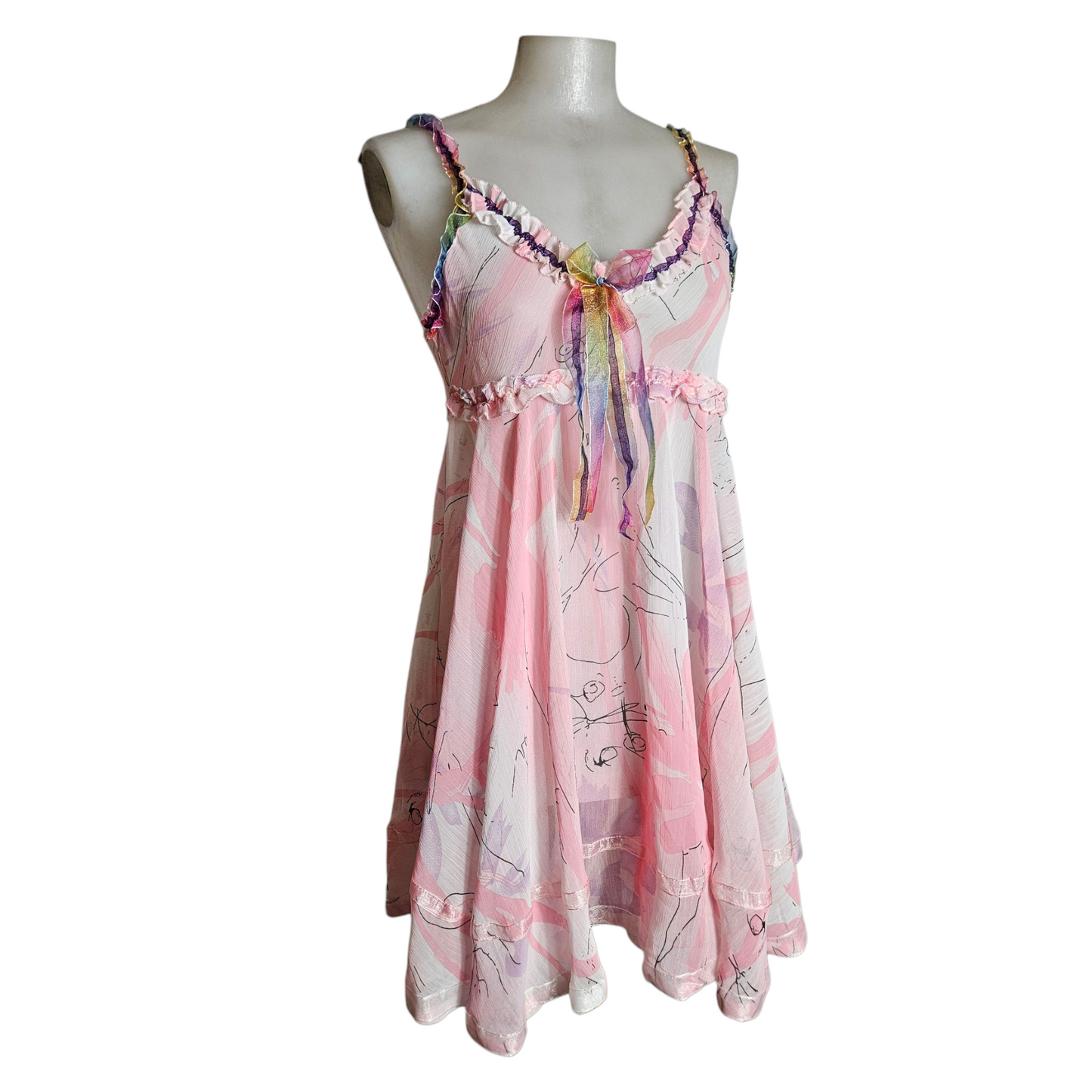Robe babydoll transparente en voile rose