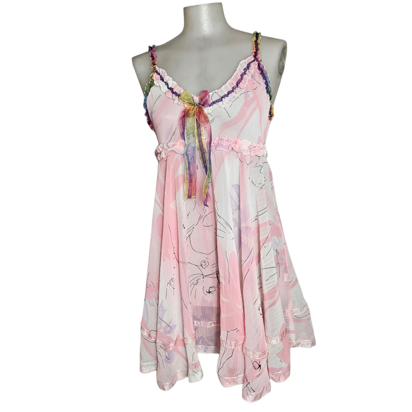 Robe babydoll transparente en voile rose