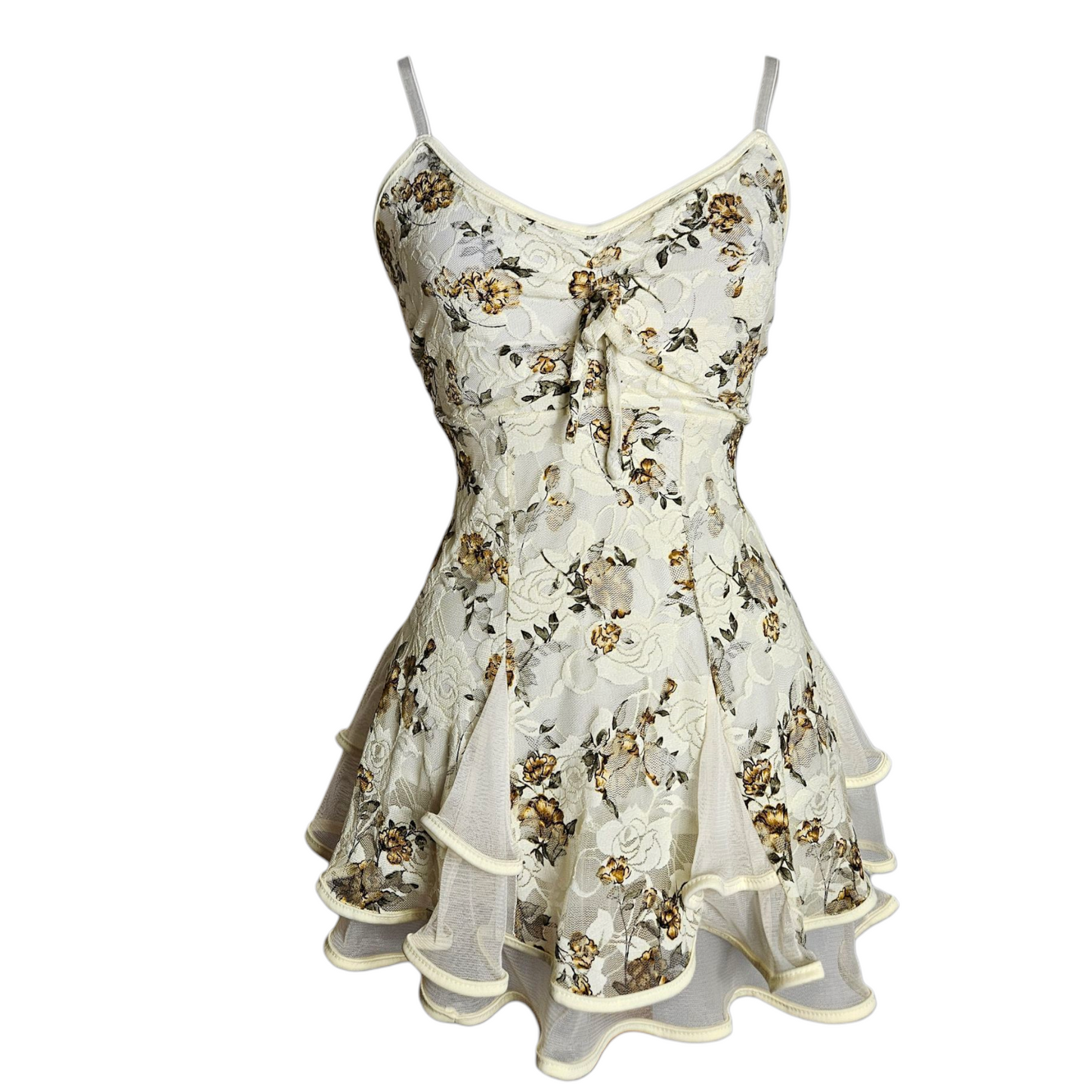 Tunique en voile et dentelle fleurie
