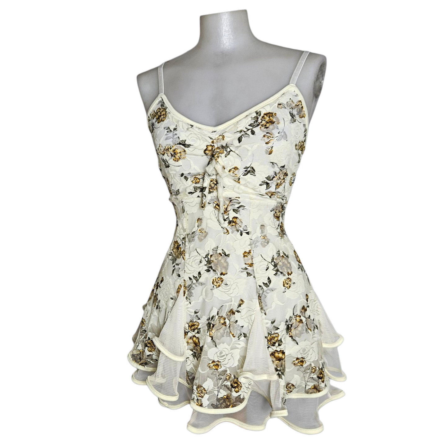 Tunique en voile et dentelle fleurie