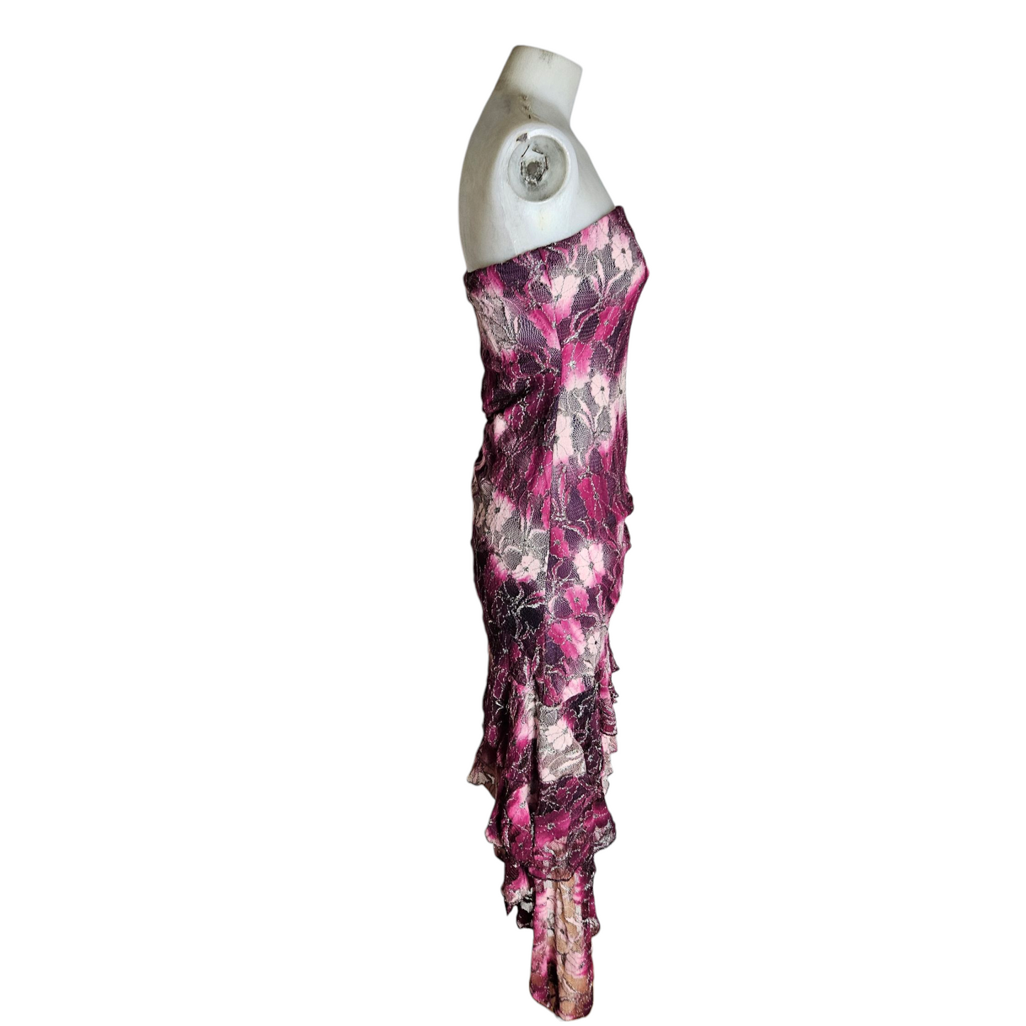 Robe strapless dentelle violette et rose