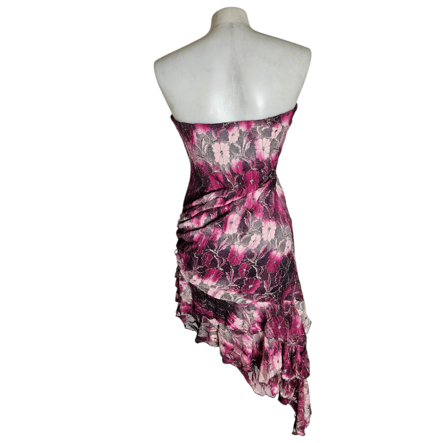 Robe strapless dentelle violette et rose