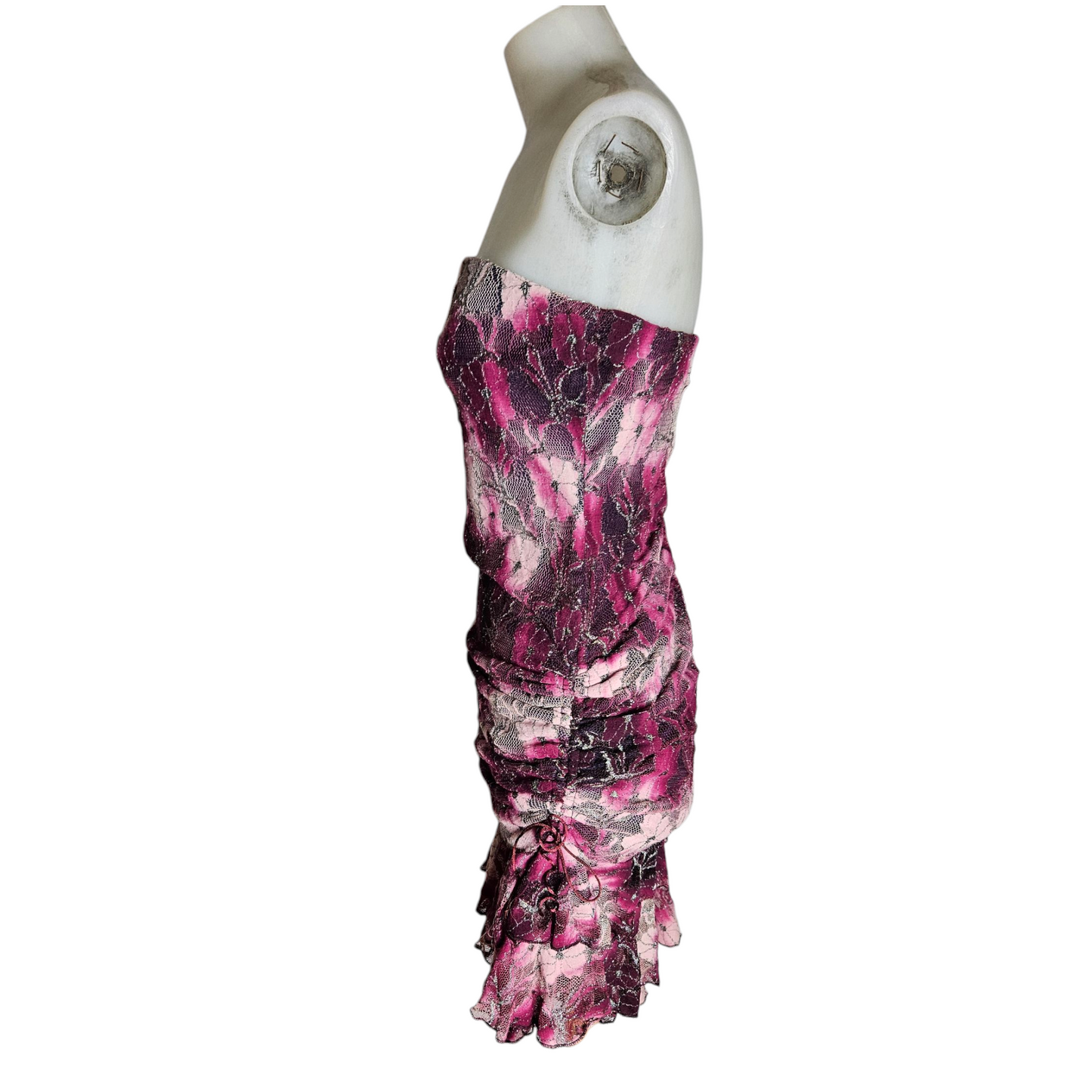 Robe strapless dentelle violette et rose