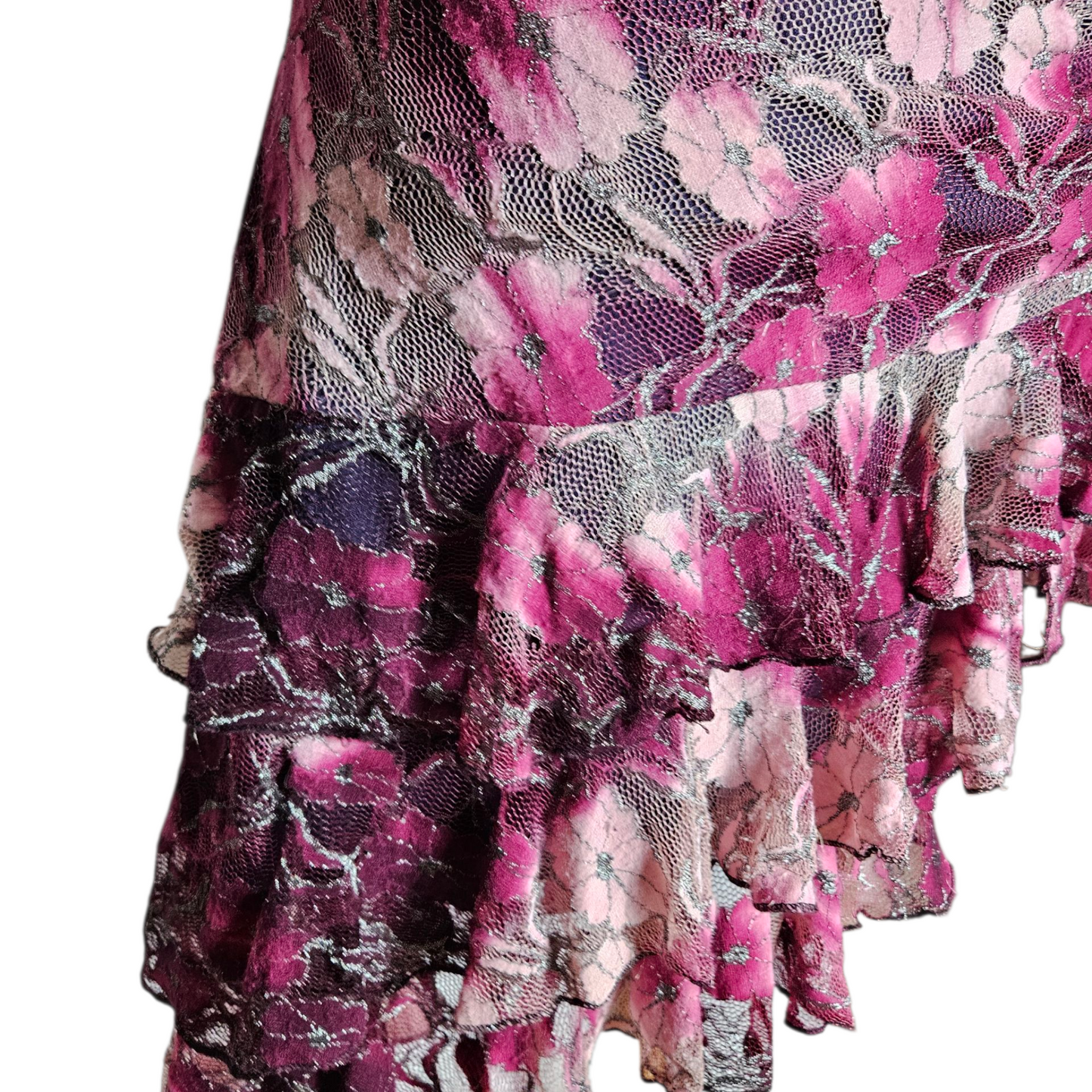 Robe strapless dentelle violette et rose