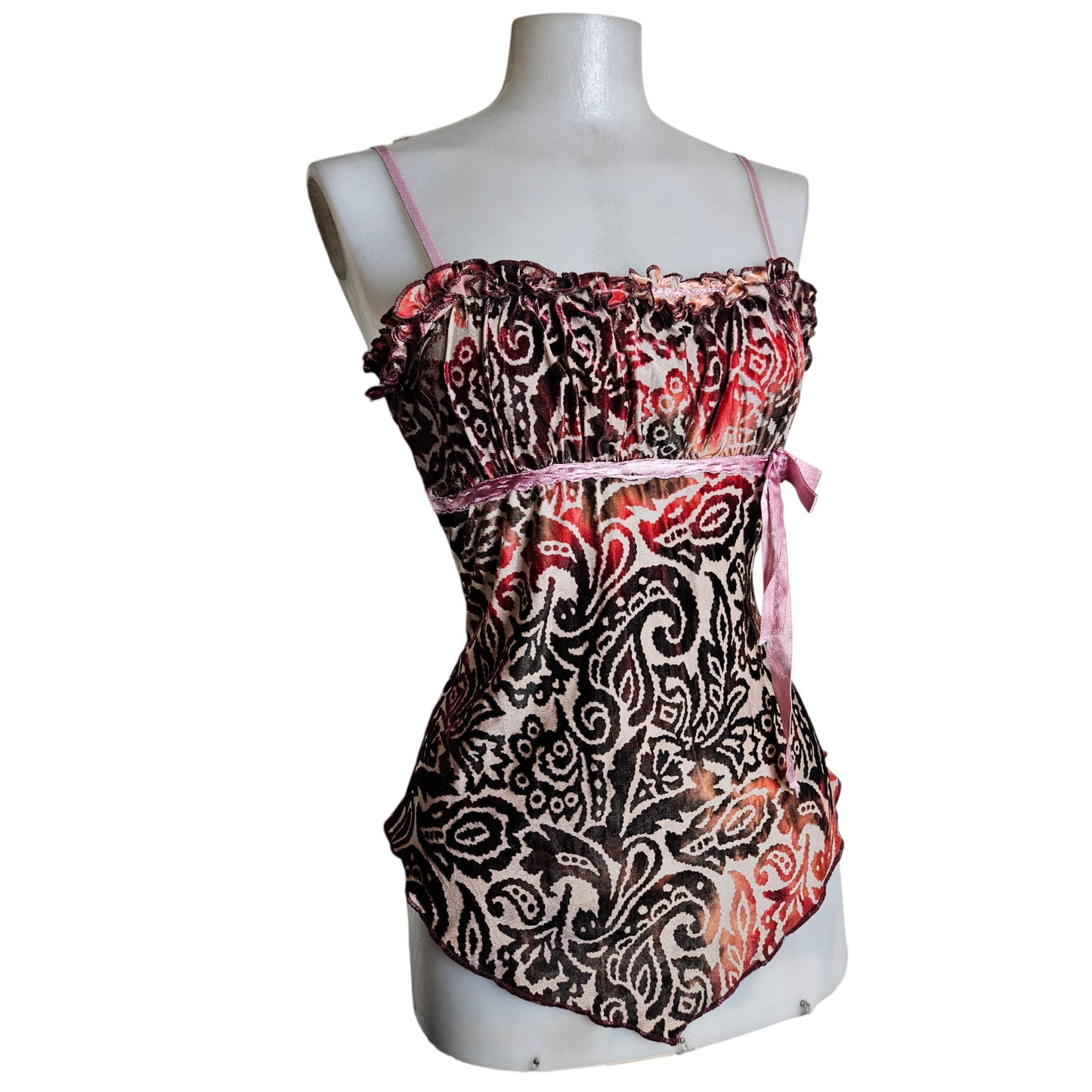 Asymmetrical arabesque top in short velvet