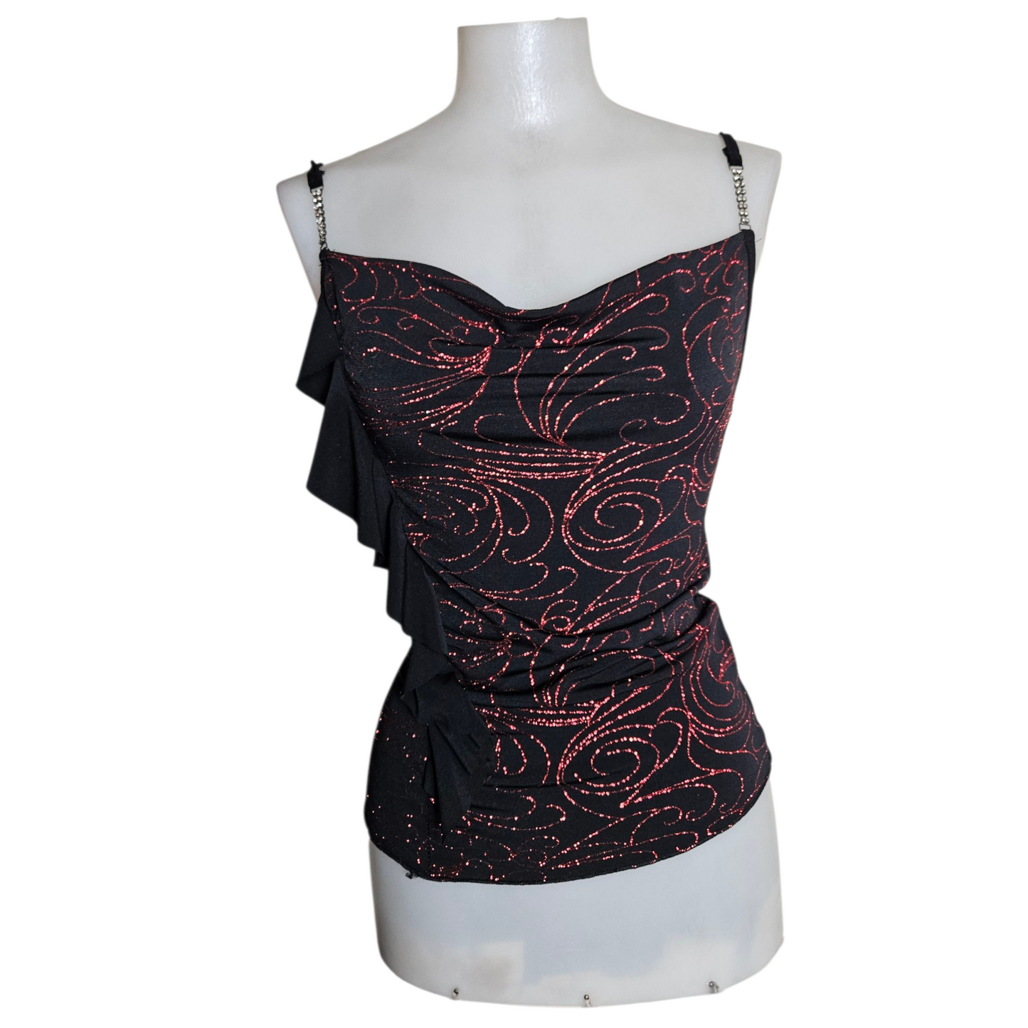 Red rhinestone cowl neck top