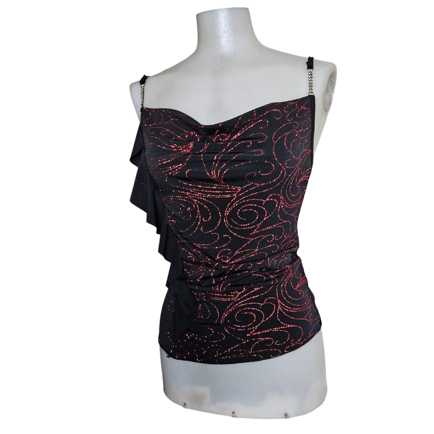 Red rhinestone cowl neck top