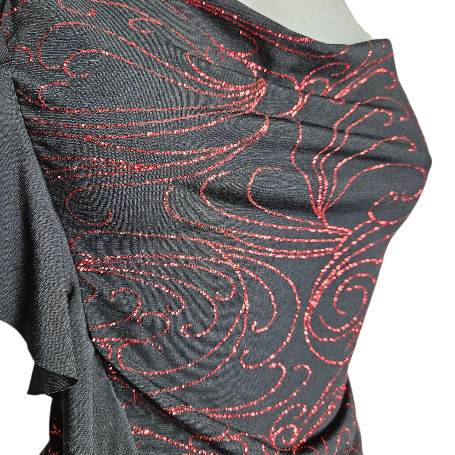 Red rhinestone cowl neck top