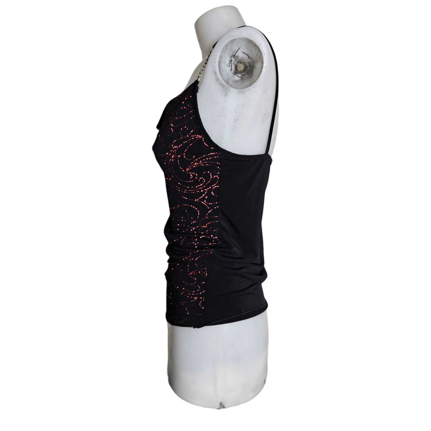 Red rhinestone cowl neck top