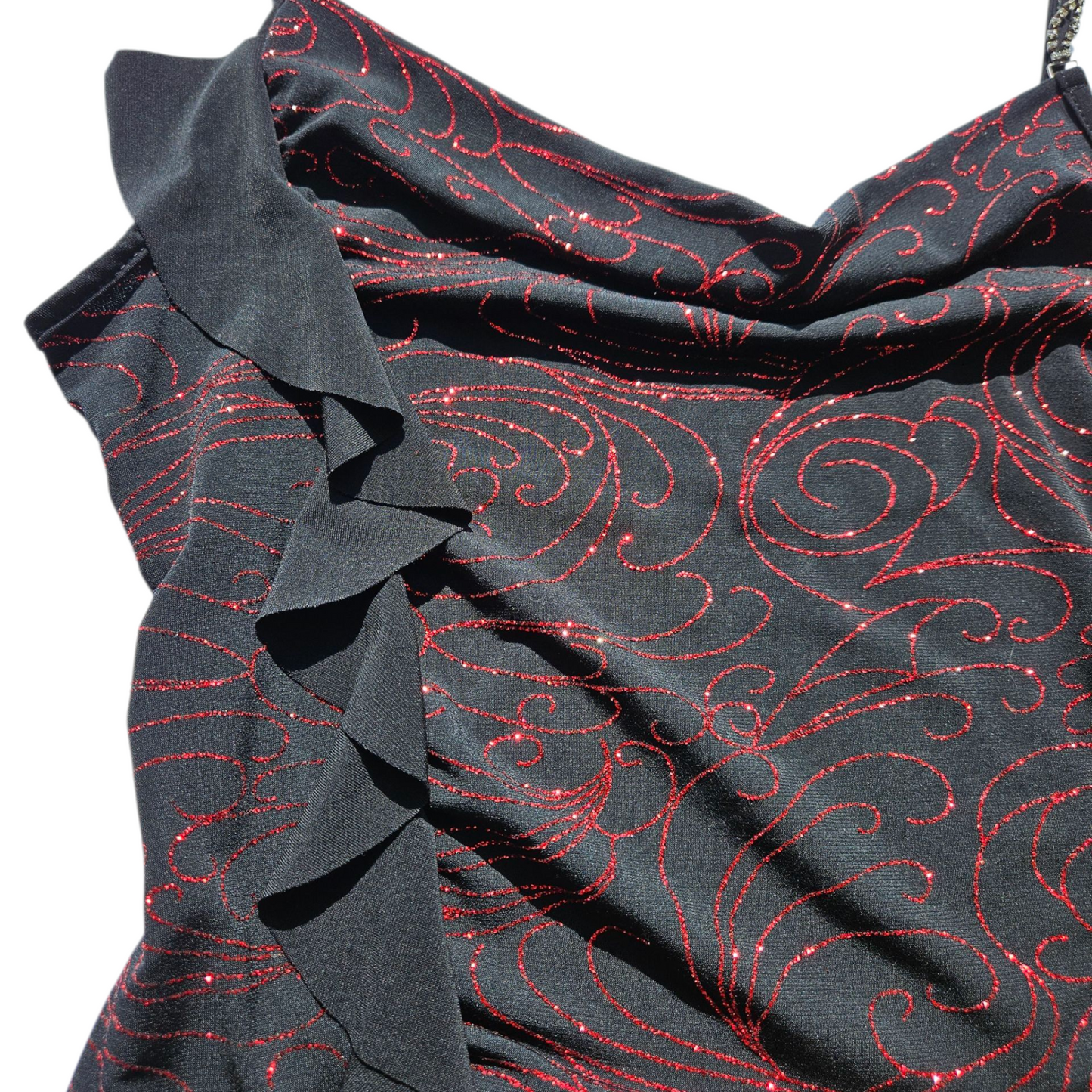 Red rhinestone cowl neck top