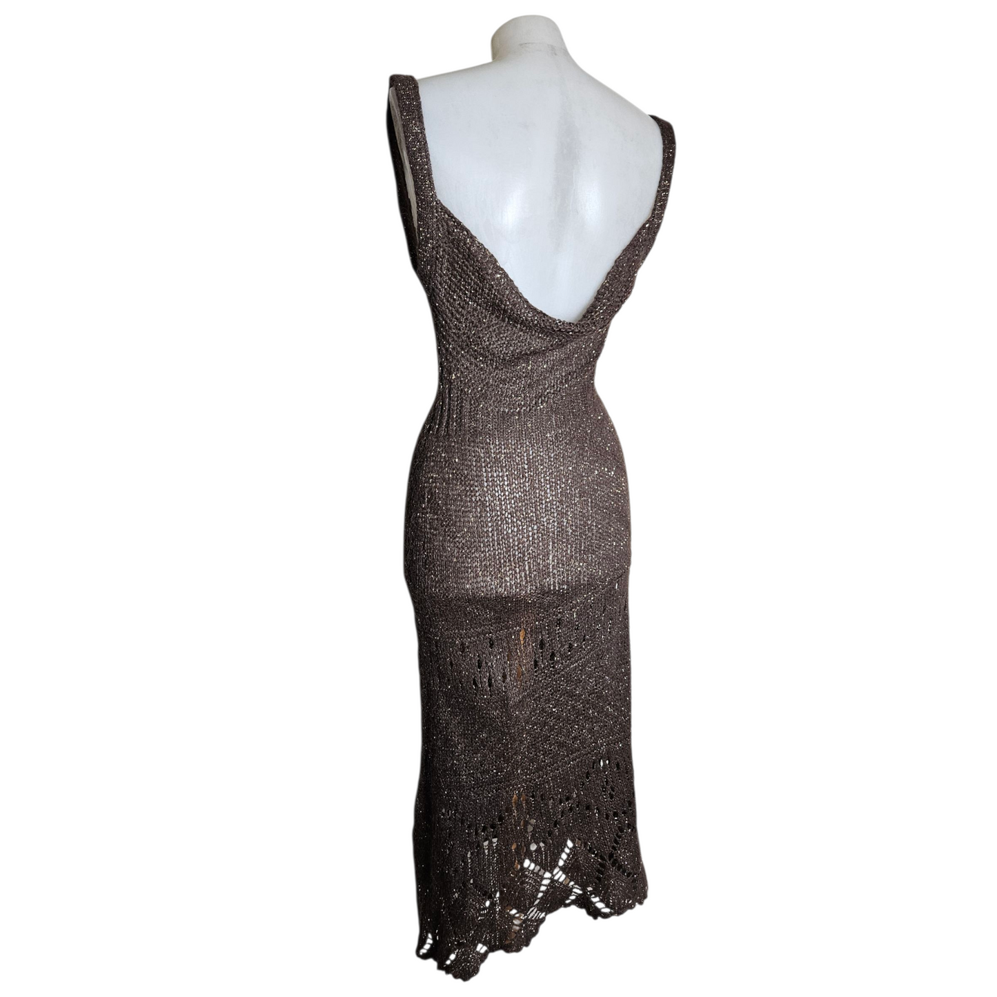 Brown crochet dress with low cut