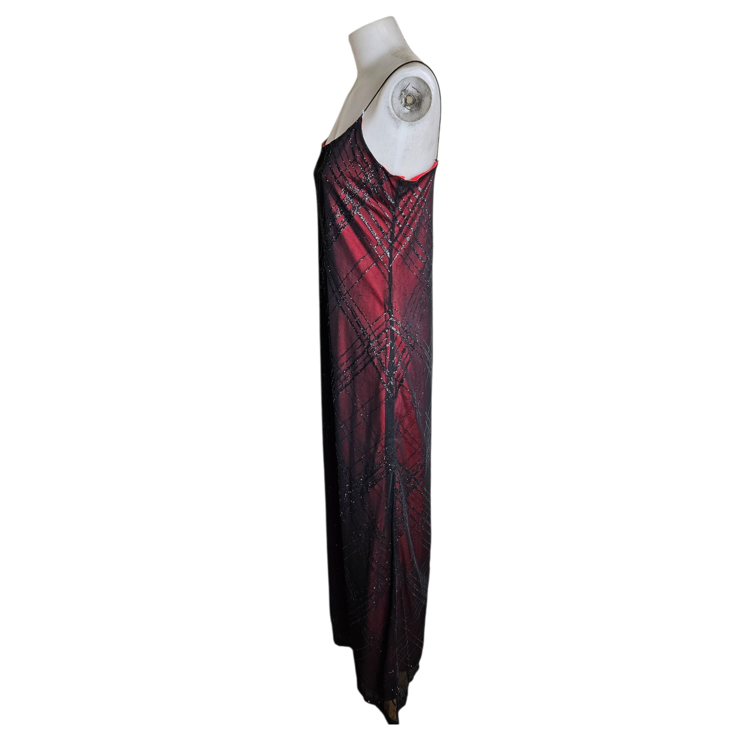 Robe en voile noir doublure rouge