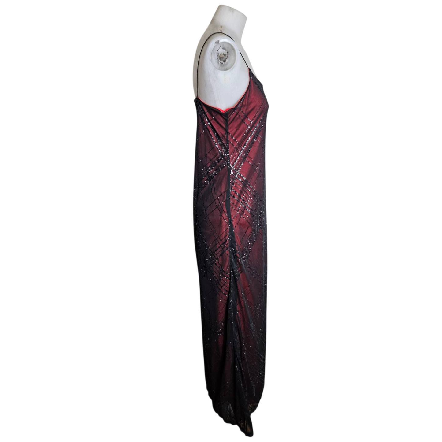 Robe en voile noir doublure rouge