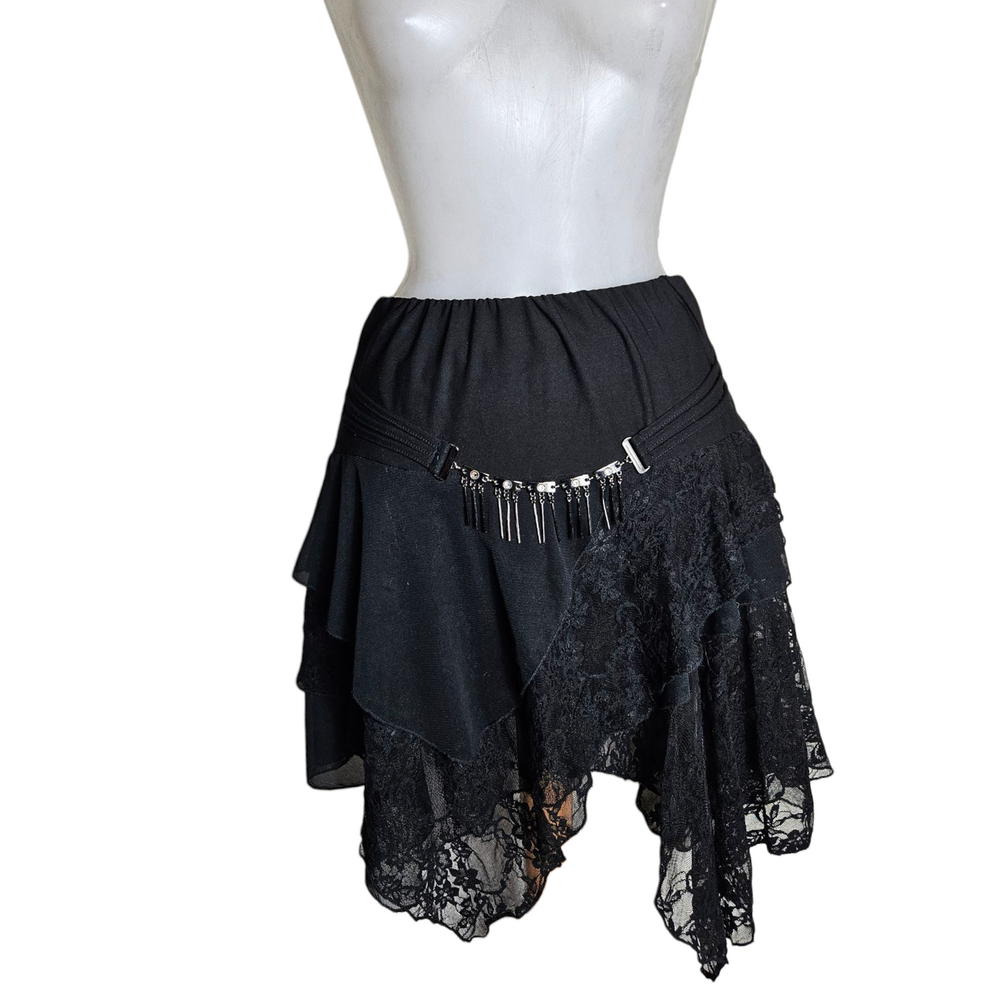 Asymmetrical lace skirt with chain details