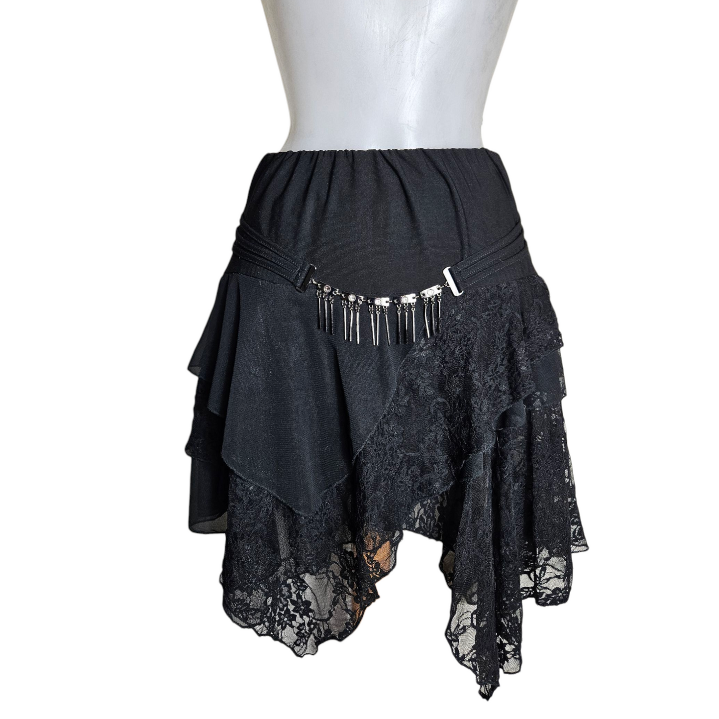 Asymmetrical lace skirt with chain details
