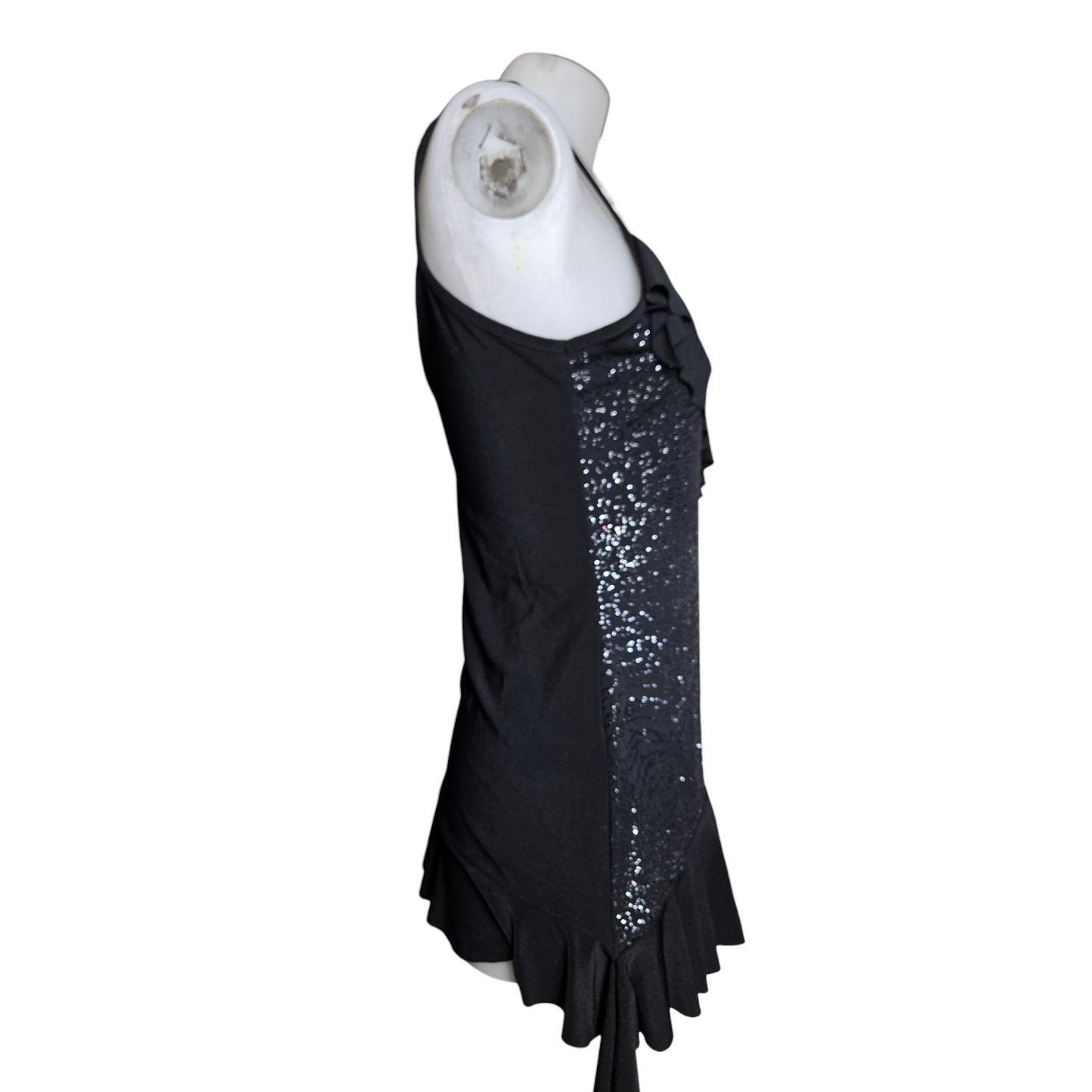 Asymmetrical top with rhinestones and ruffles