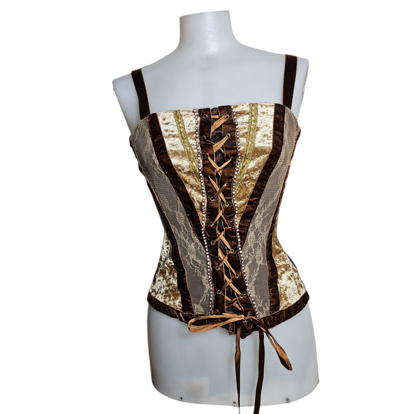 Haut esprit corset en velours ras et dentelle
