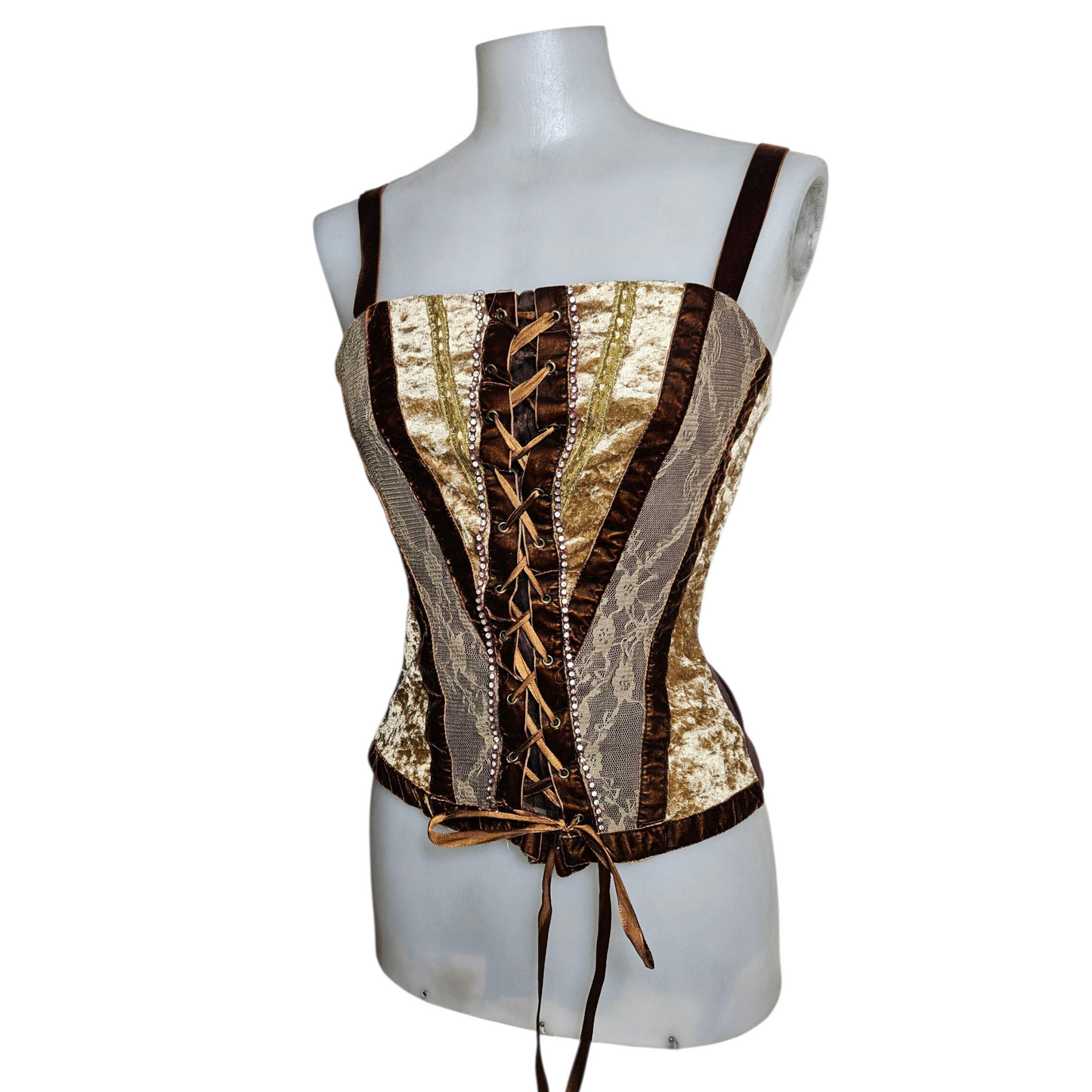 Haut esprit corset en velours ras et dentelle