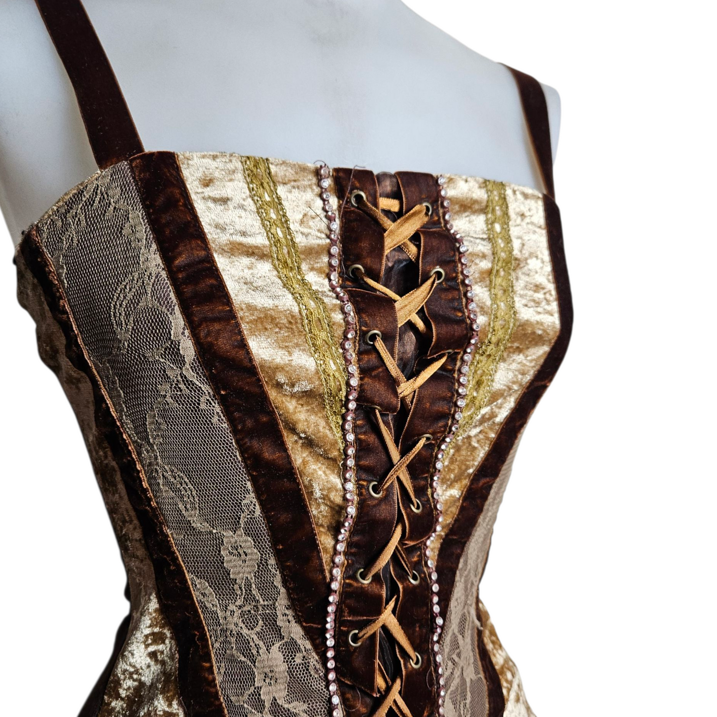 Haut esprit corset en velours ras et dentelle