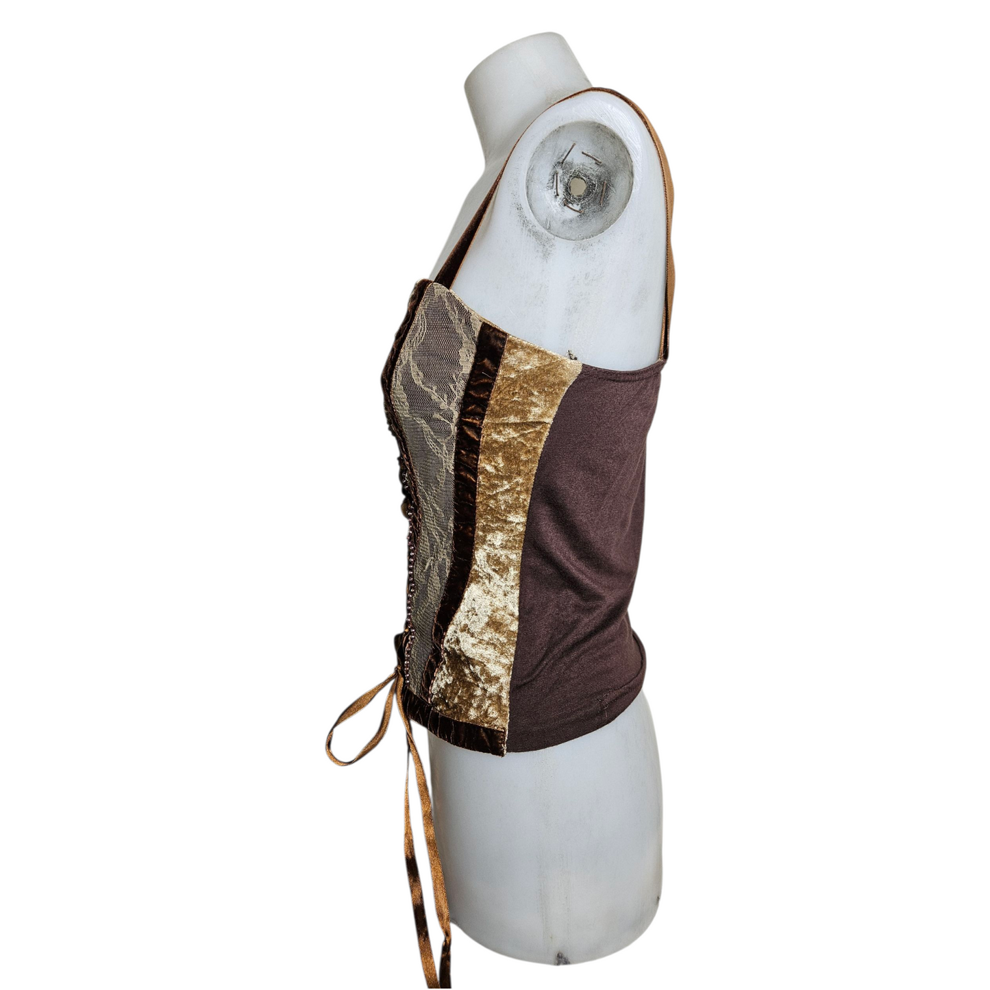 Haut esprit corset en velours ras et dentelle
