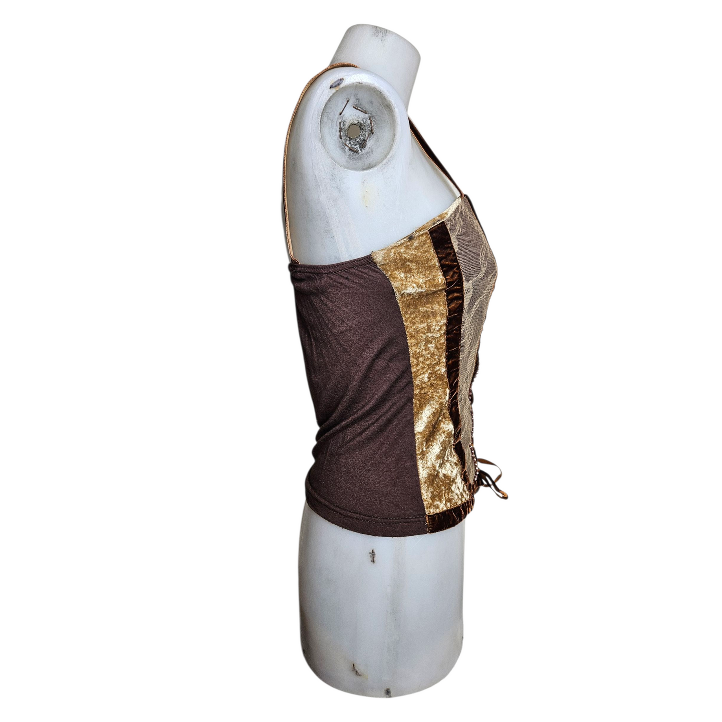 Haut esprit corset en velours ras et dentelle