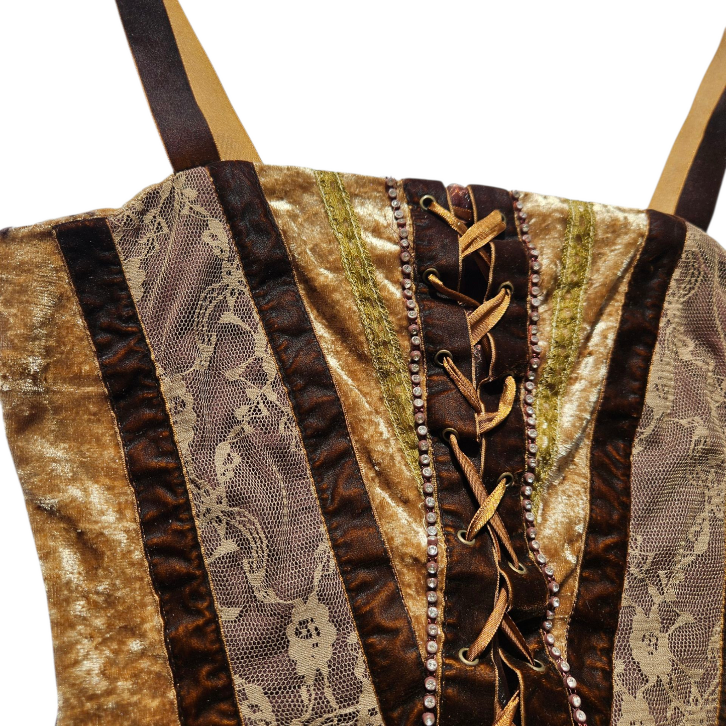Haut esprit corset en velours ras et dentelle