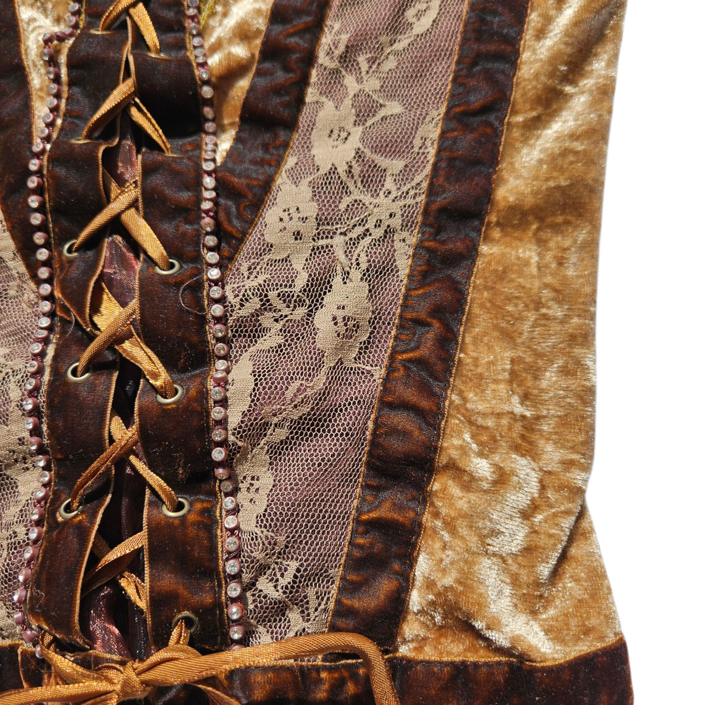 Haut esprit corset en velours ras et dentelle