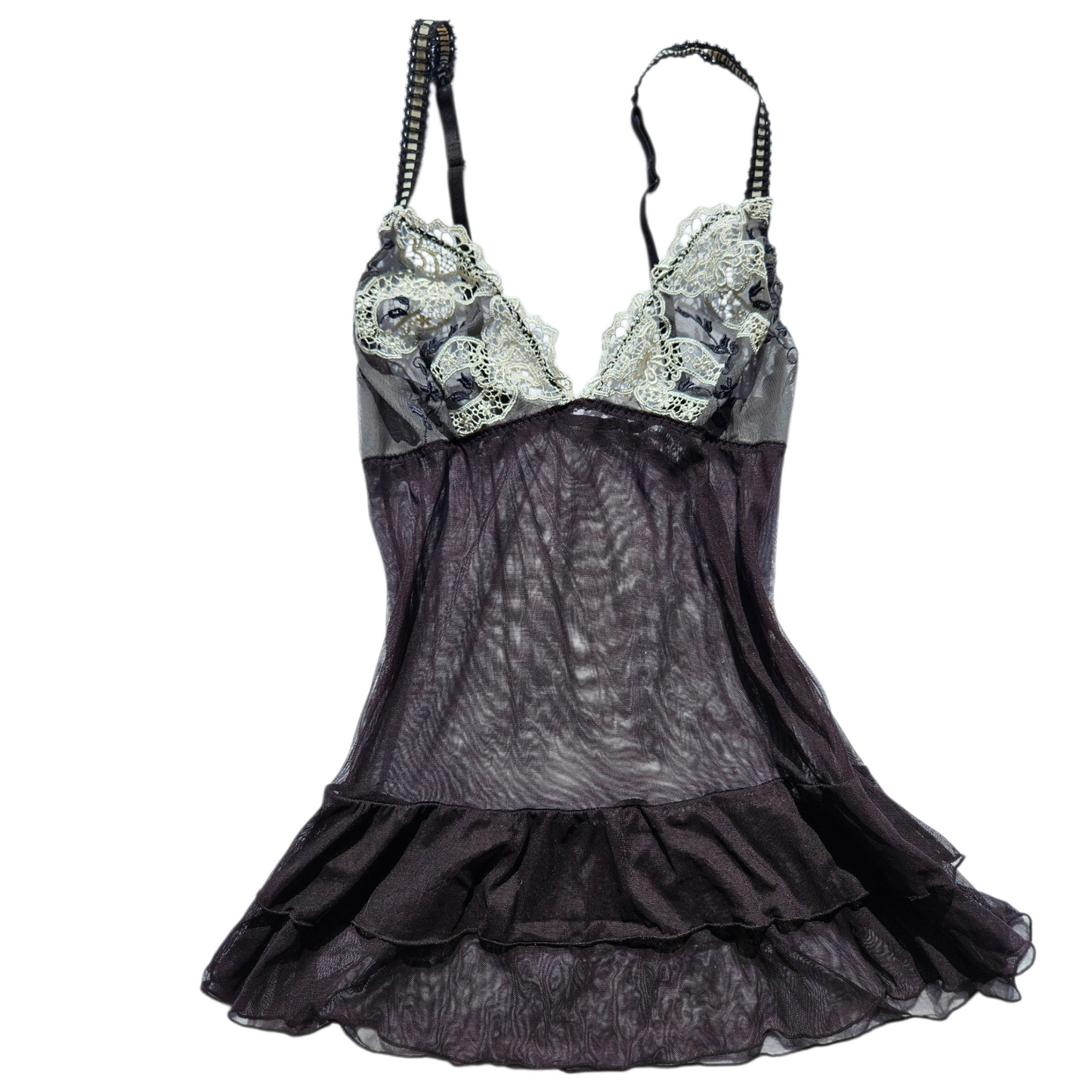 Haut en voile noir et dentelle blanche
