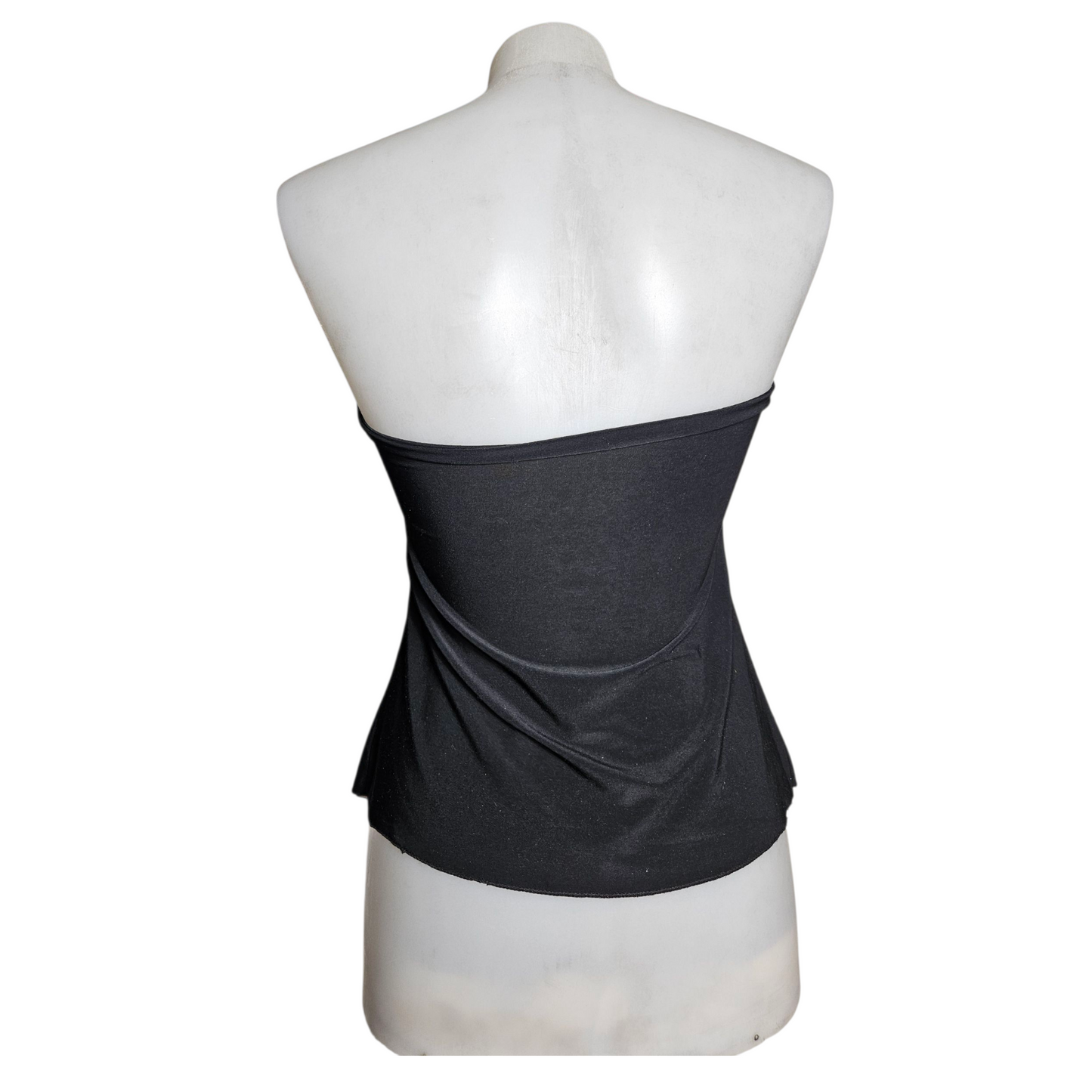 Black strapless top with rhinestone buckle