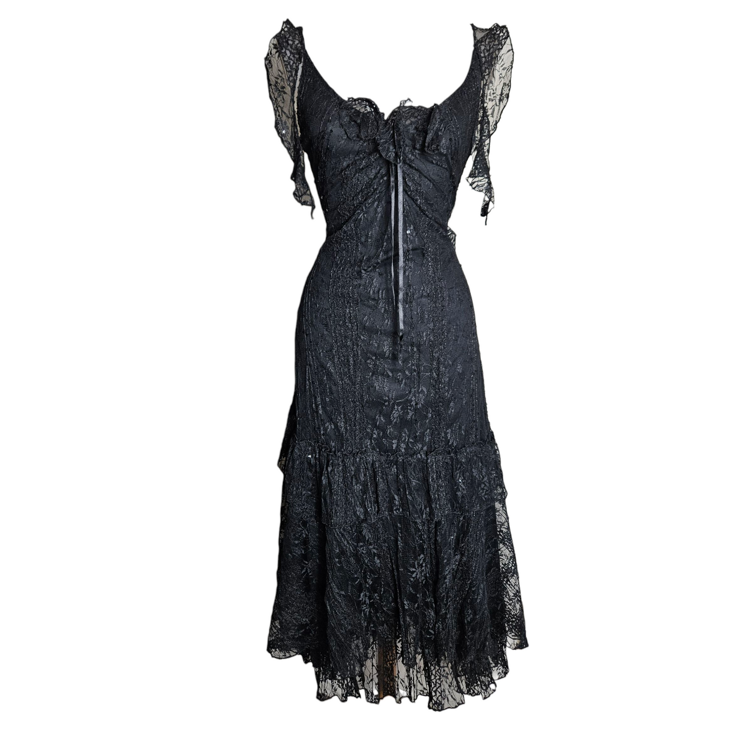 Robe en dentelle noire à volants