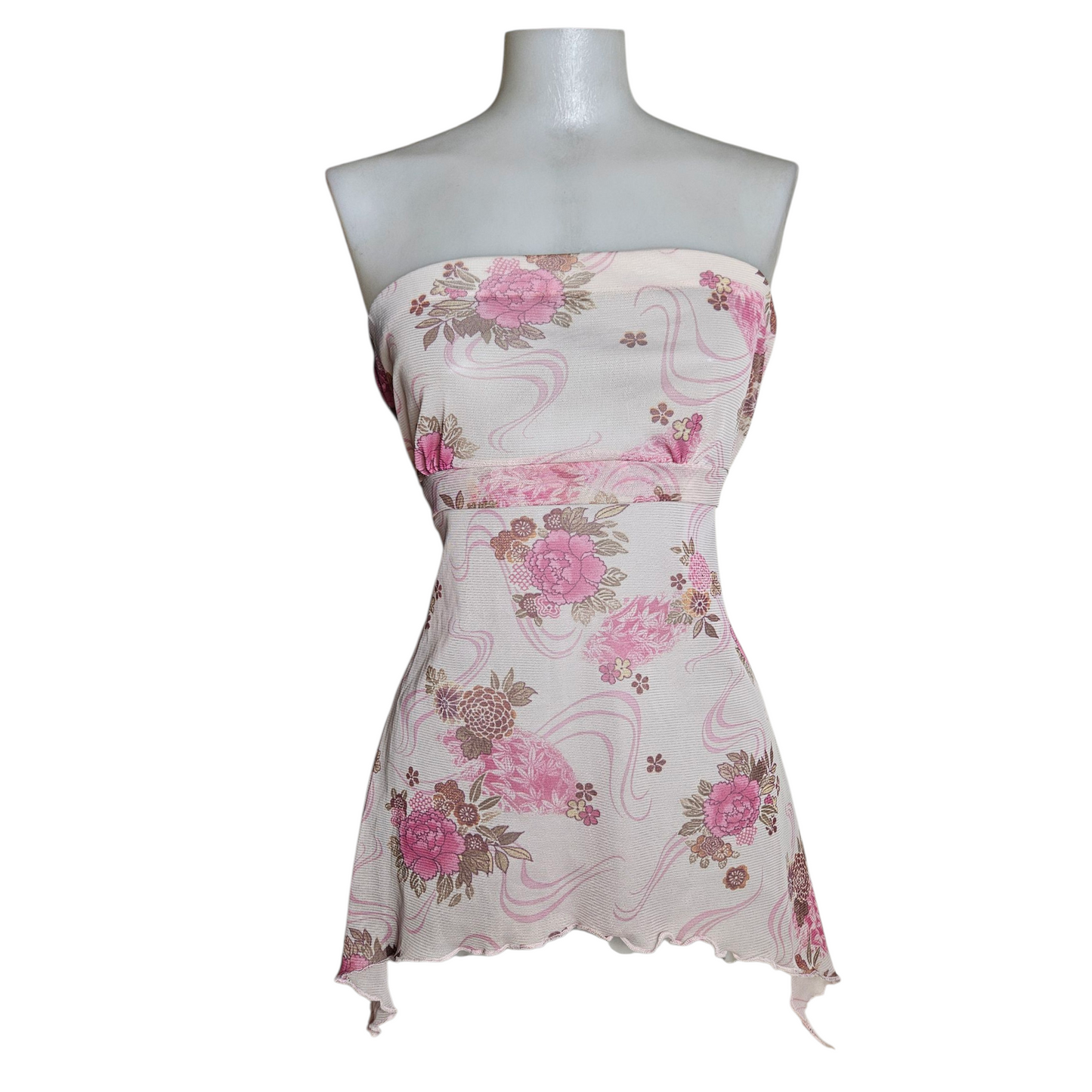Strapless floral voile top