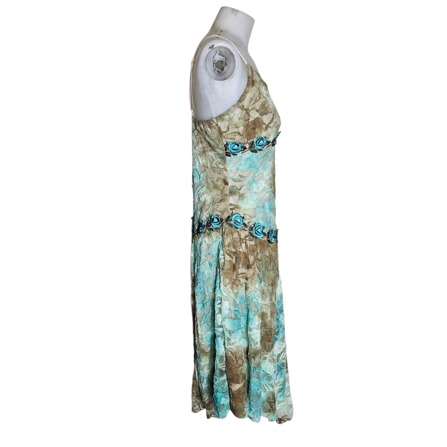 Brown and blue tie-dye floral dress