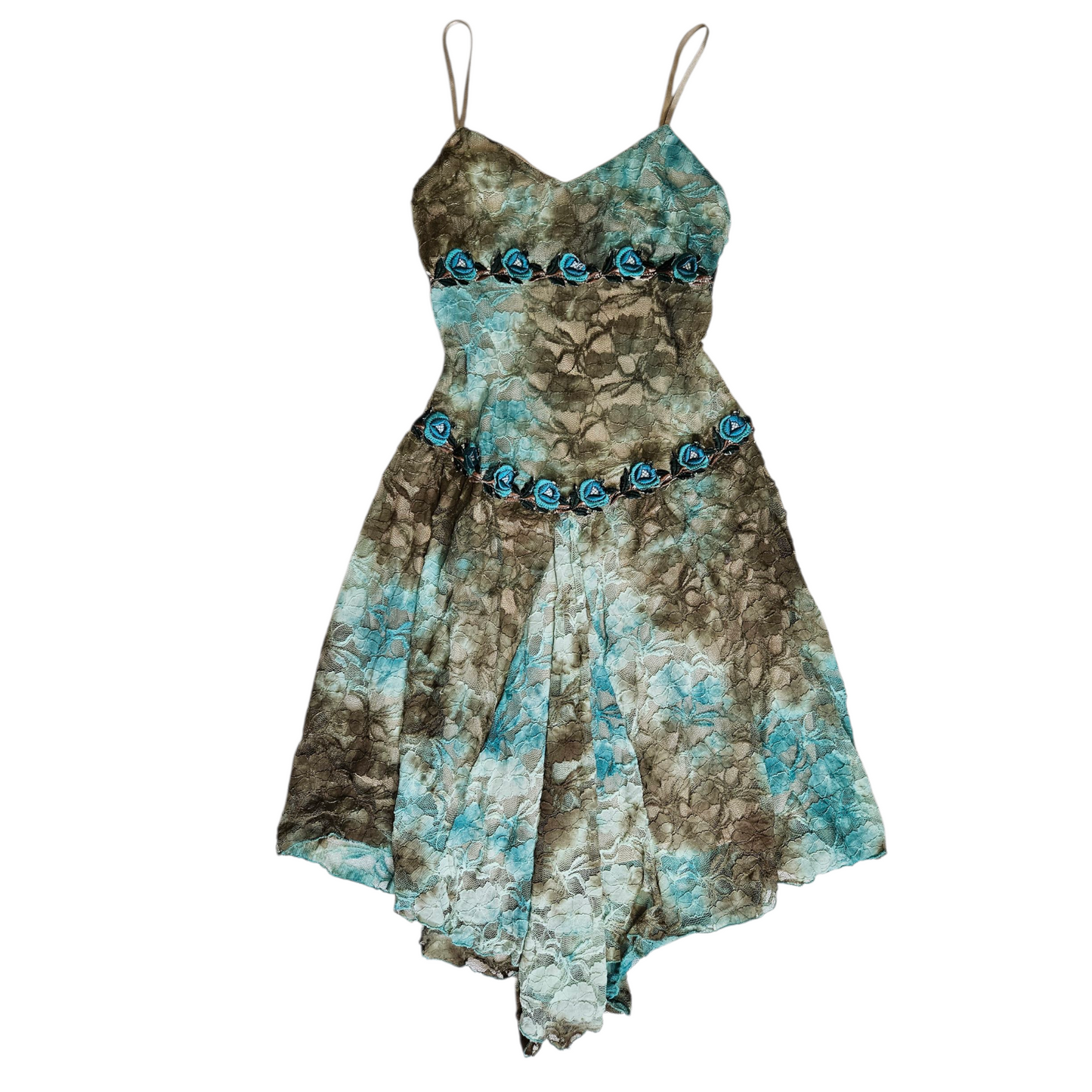 Brown and blue tie-dye floral dress