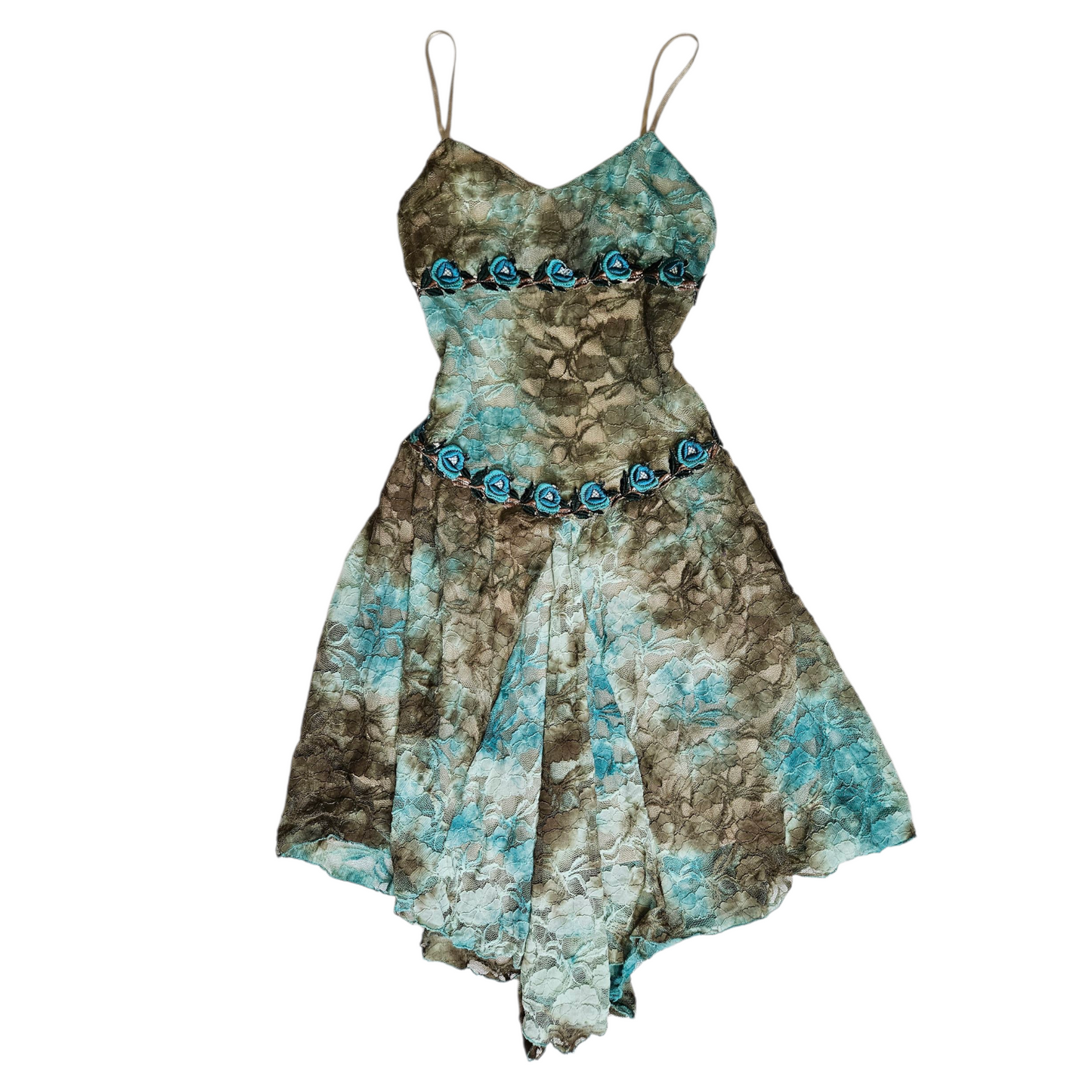 Brown and blue tie-dye floral dress