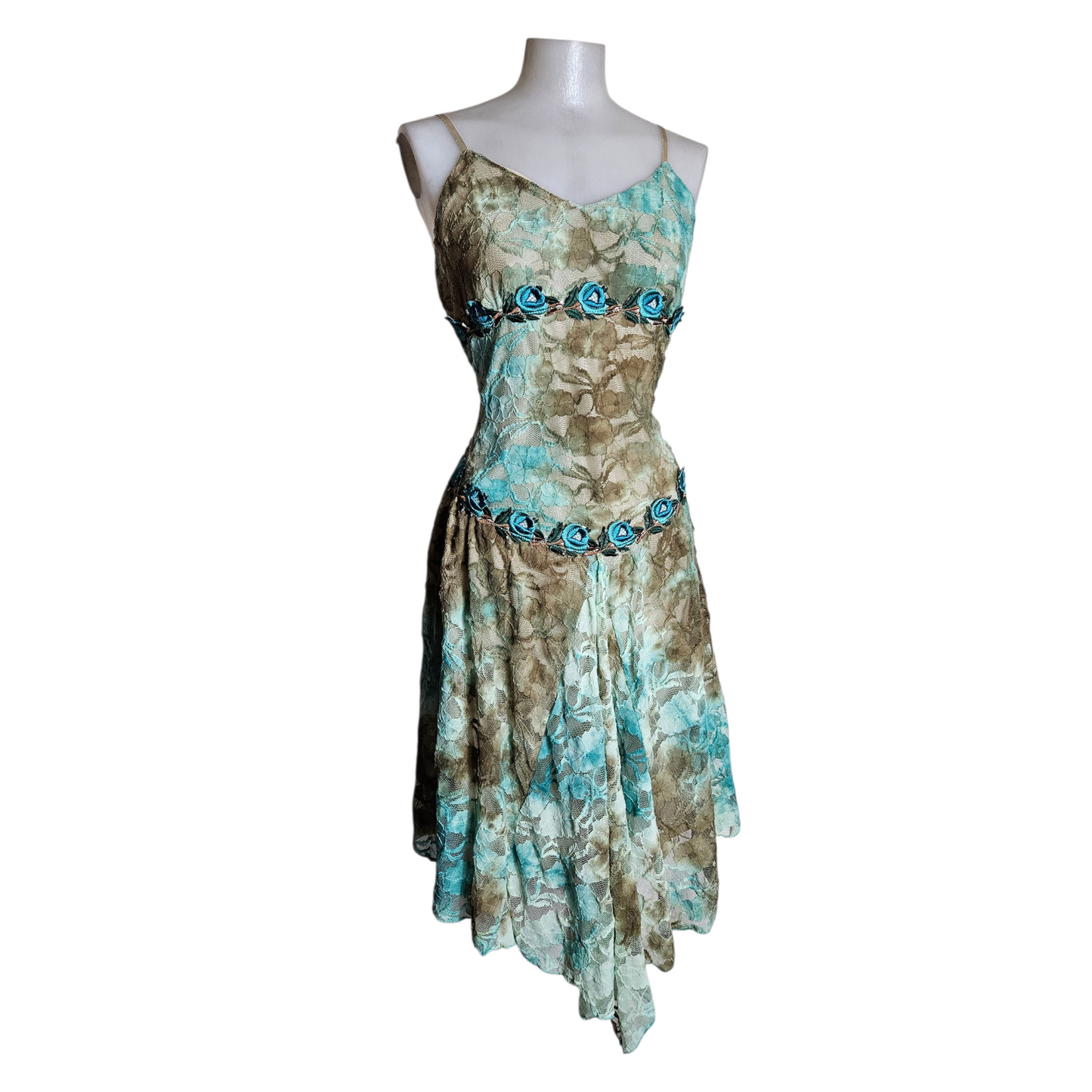 Brown and blue tie-dye floral dress