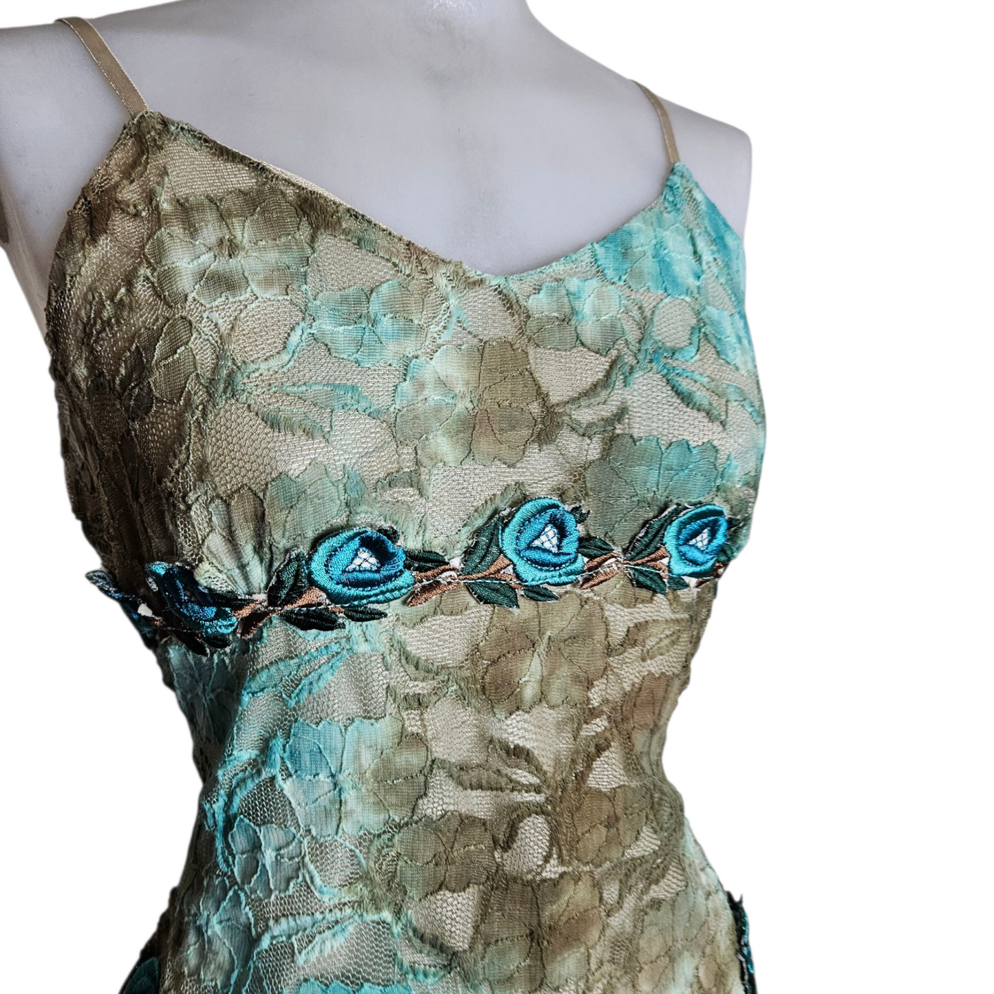 Brown and blue tie-dye floral dress