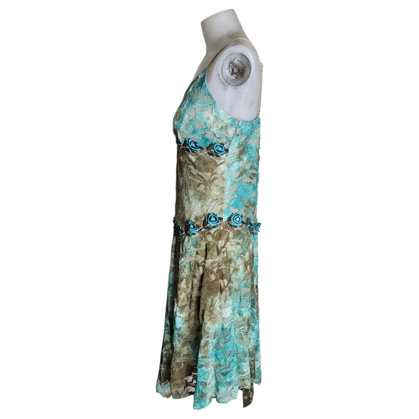 Brown and blue tie-dye floral dress