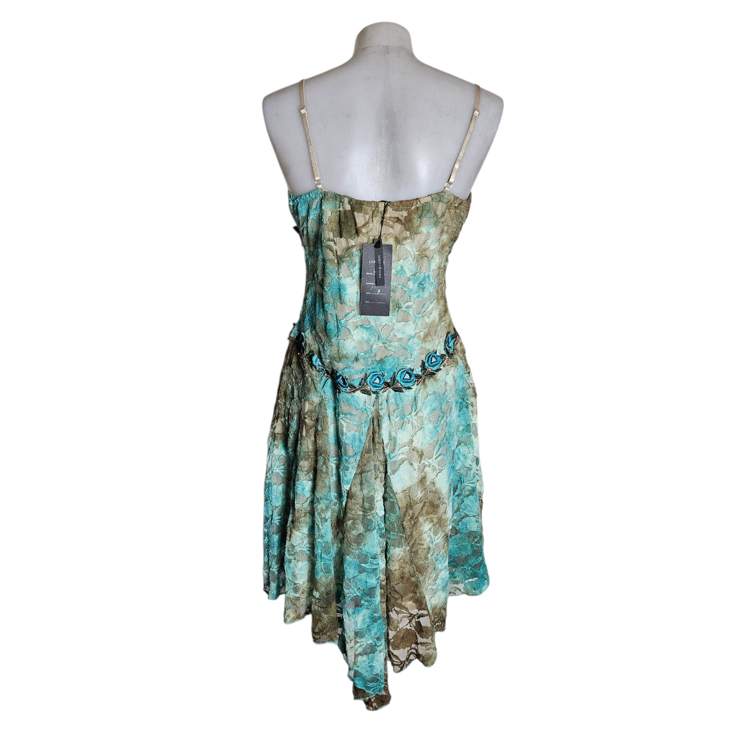 Brown and blue tie-dye floral dress