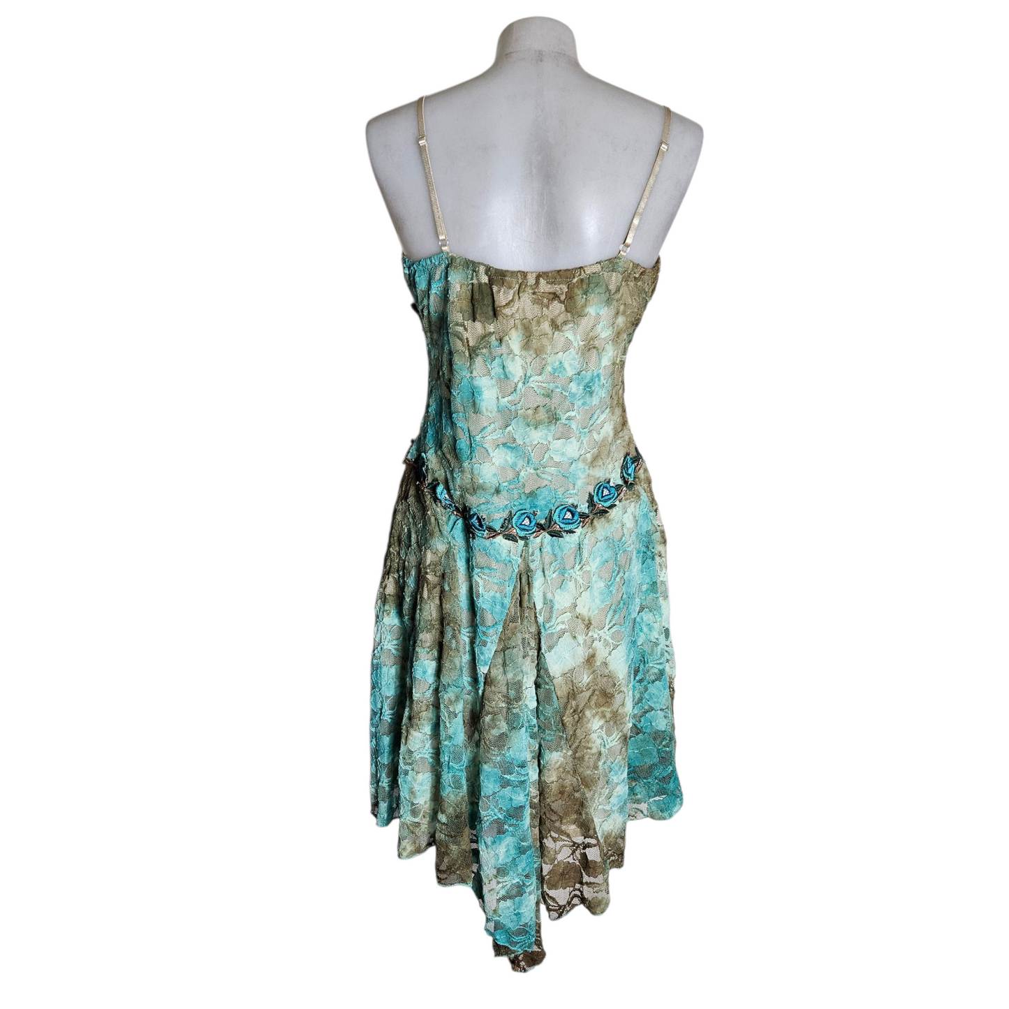 Brown and blue tie-dye floral dress