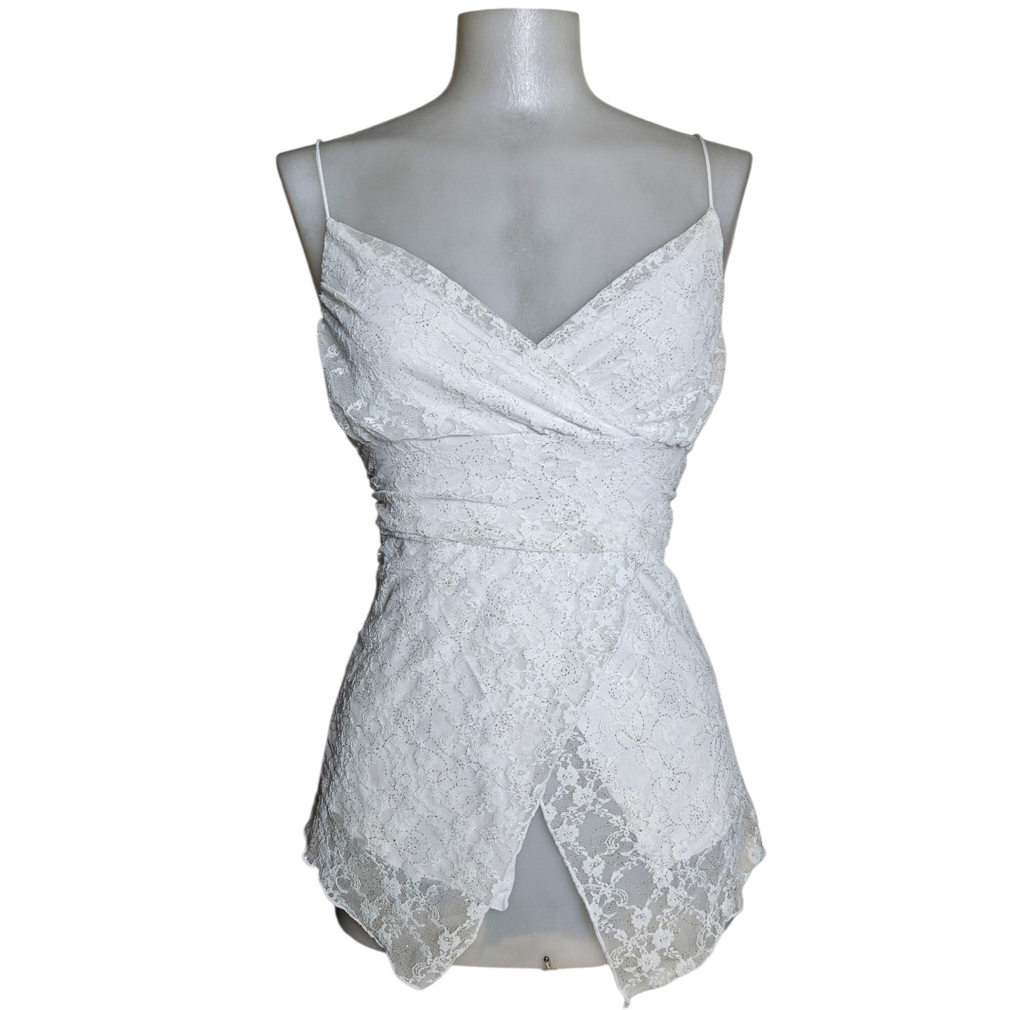 White asymmetrical sequin top