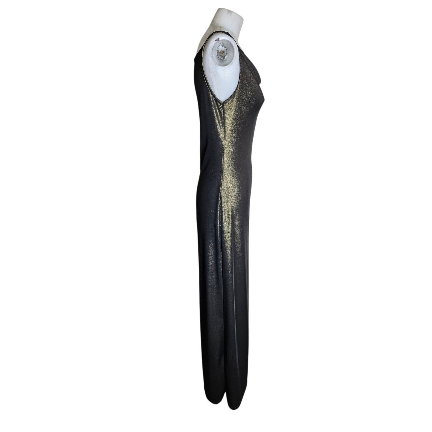Maxi dress with a cowl neck and gold highlights