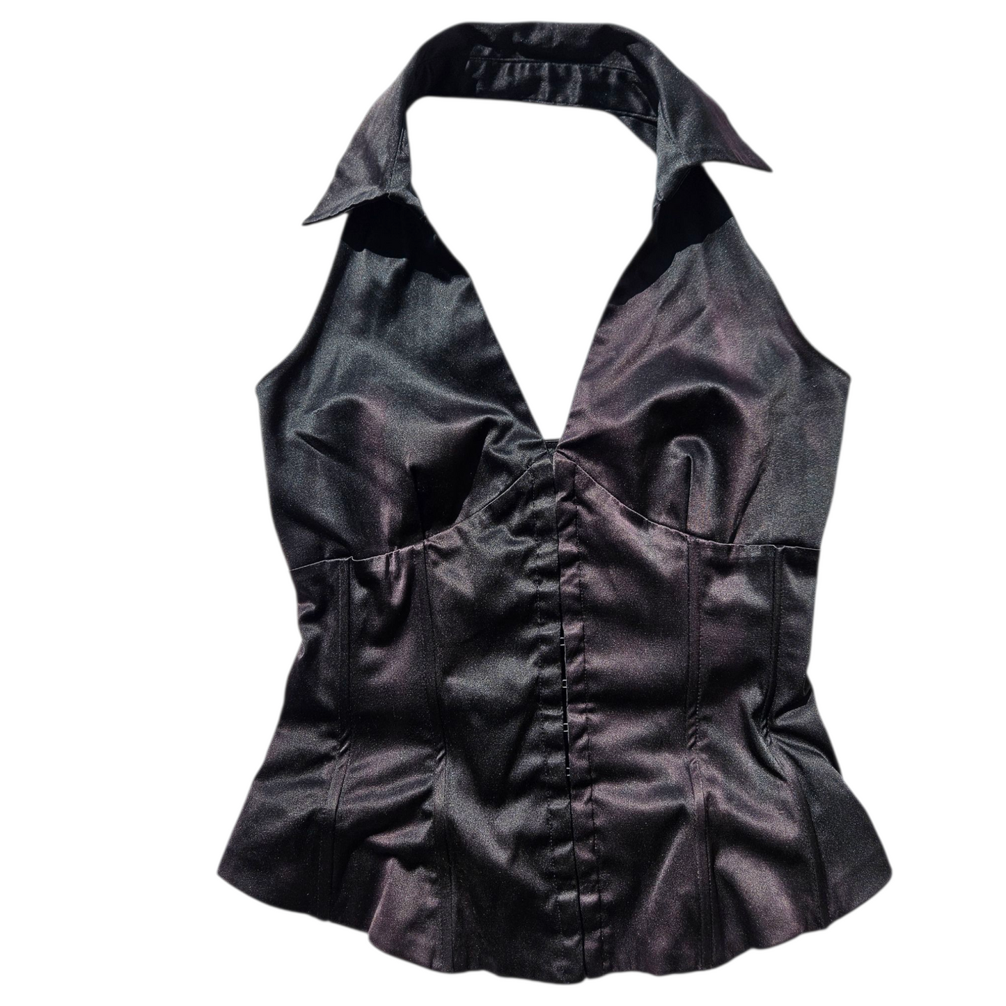 Satin open back with hook and eye closures