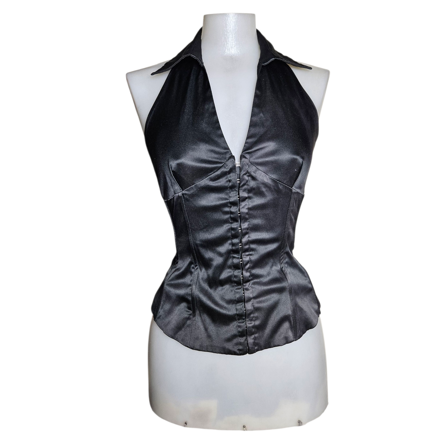 Satin open back with hook and eye closures